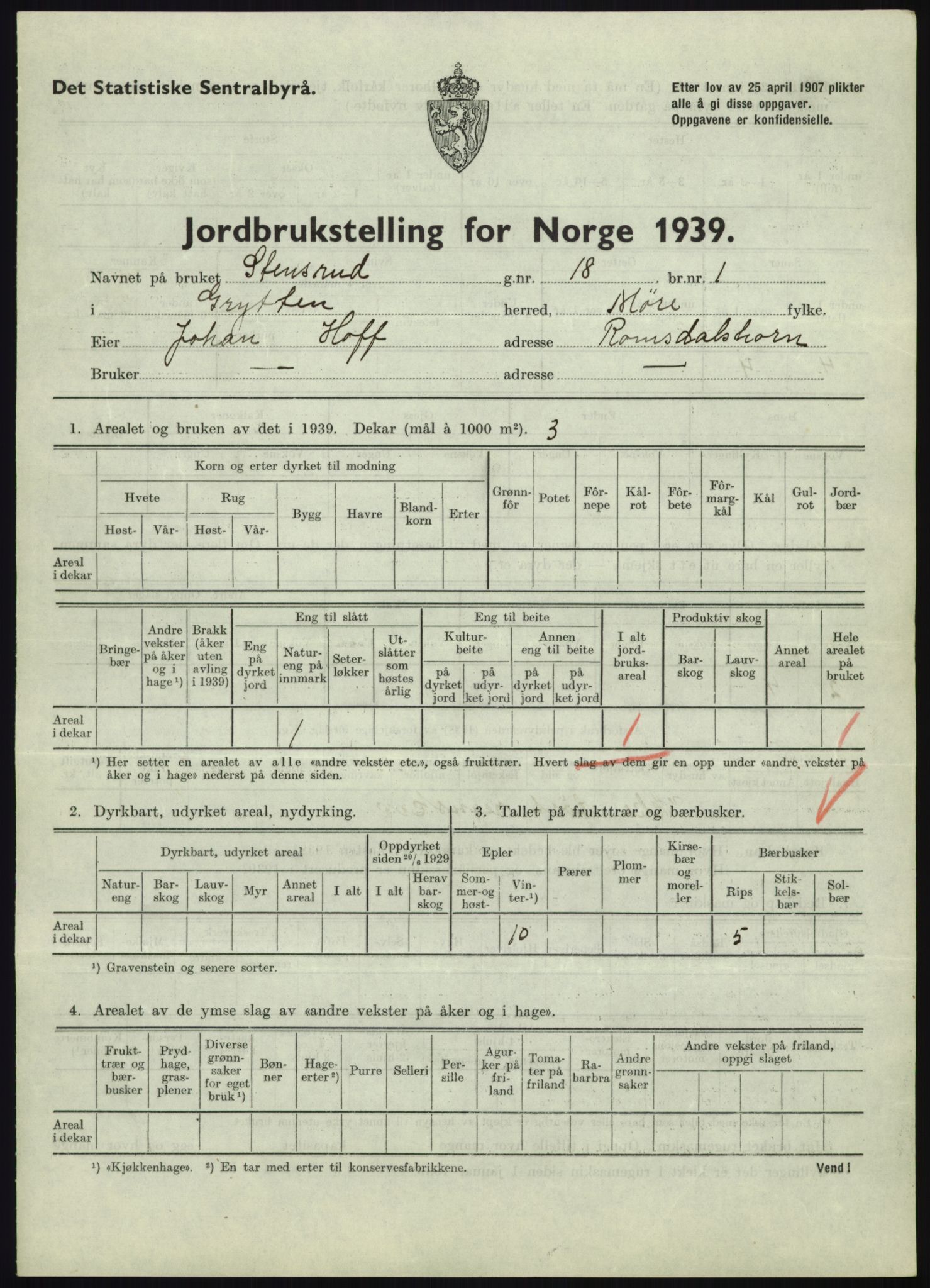 Statistisk sentralbyrå, Næringsøkonomiske emner, Jordbruk, skogbruk, jakt, fiske og fangst, AV/RA-S-2234/G/Gb/L0251: Møre og Romsdal: Voll, Eid, Grytten og Hen, 1939, s. 547