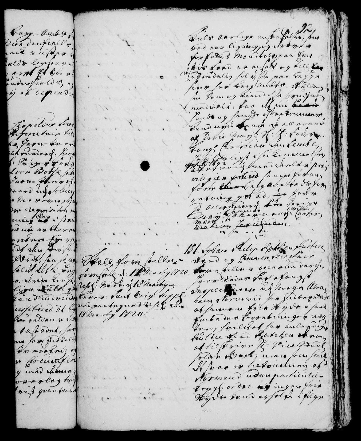 Rentekammeret, Kammerkanselliet, AV/RA-EA-3111/G/Gh/Gha/L0001: Norsk ekstraktmemorialprotokoll, sak. 1-375 (merket RK 53.46), 1720, s. 92