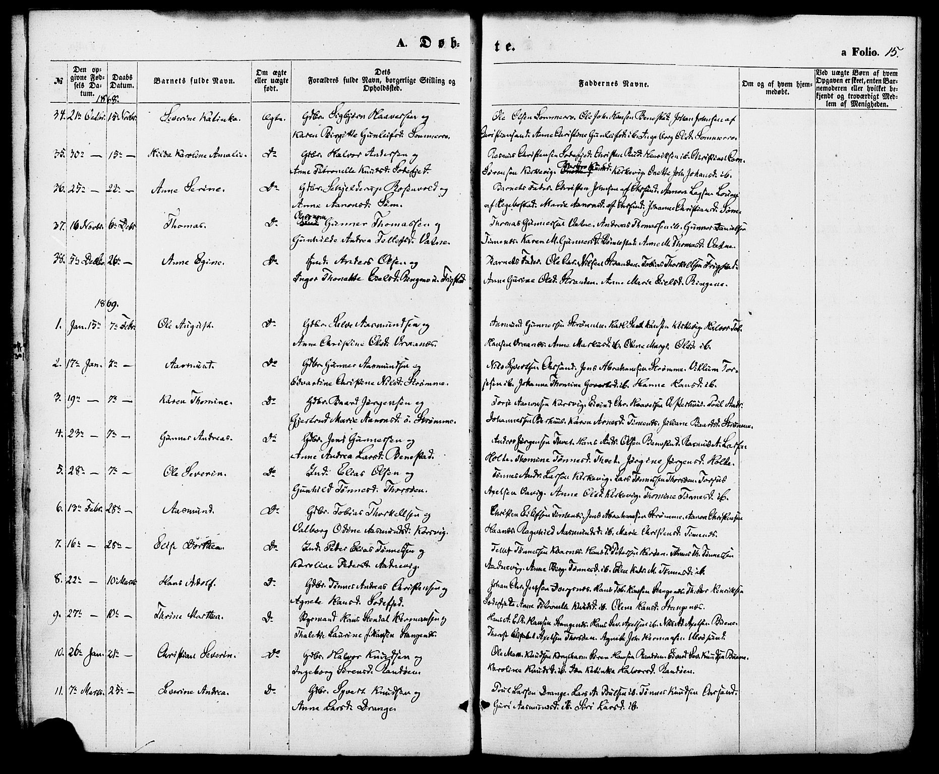 Oddernes sokneprestkontor, SAK/1111-0033/F/Fa/Fab/L0001: Ministerialbok nr. A 1, 1865-1884, s. 15