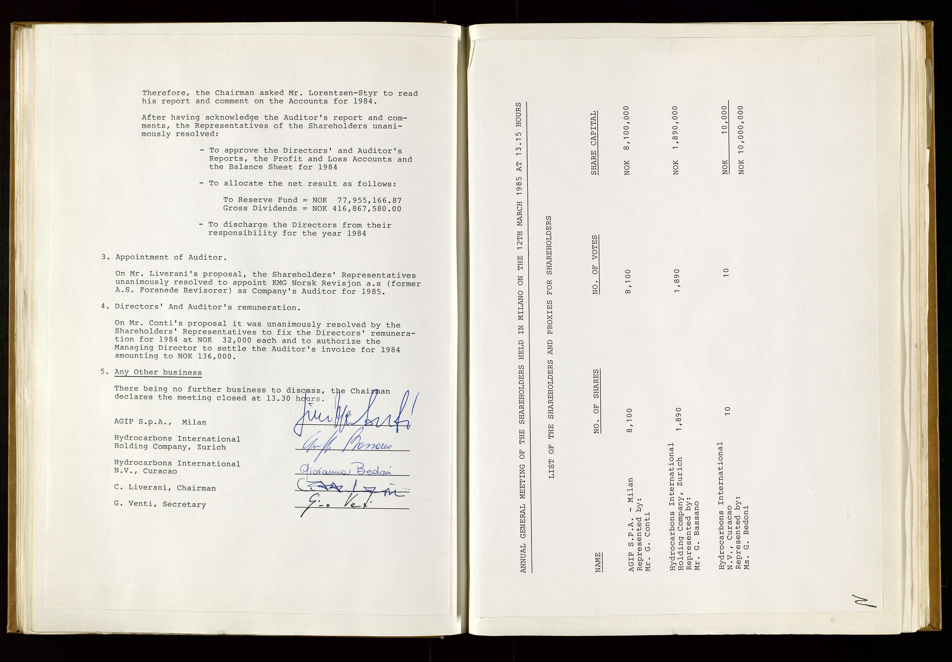Pa 1583 - Norsk Agip AS, SAST/A-102138/A/Aa/L0001: General assembly and Board of Directors meeting minutes, 1965-1990