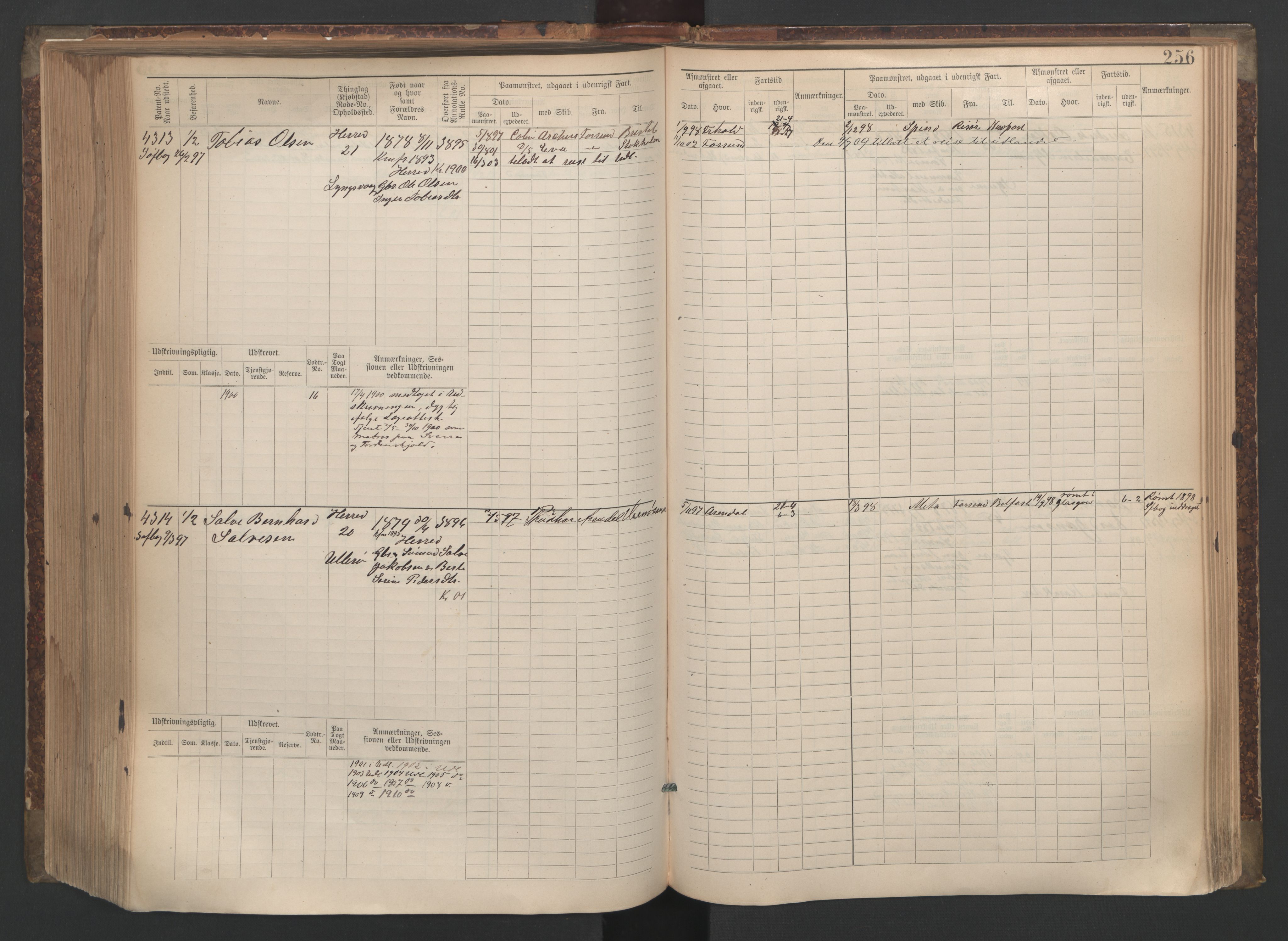 Farsund mønstringskrets, AV/SAK-2031-0017/F/Fb/L0006: Hovedrulle nr 3805-4478, M-9, 1890-1930, s. 257