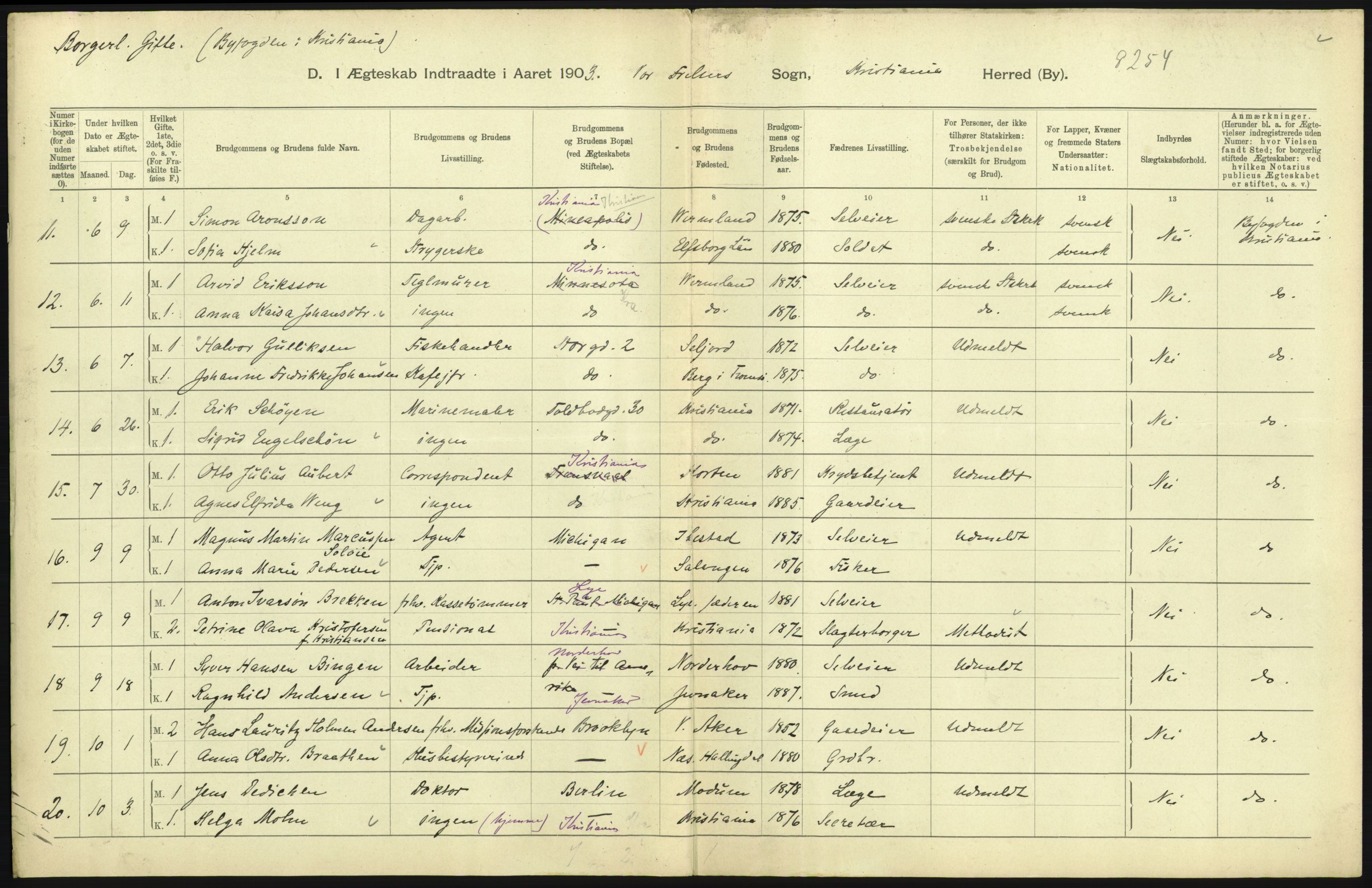 Statistisk sentralbyrå, Sosiodemografiske emner, Befolkning, AV/RA-S-2228/D/Df/Dfa/Dfaa/L0004: Kristiania: Gifte, døde, 1903, s. 691