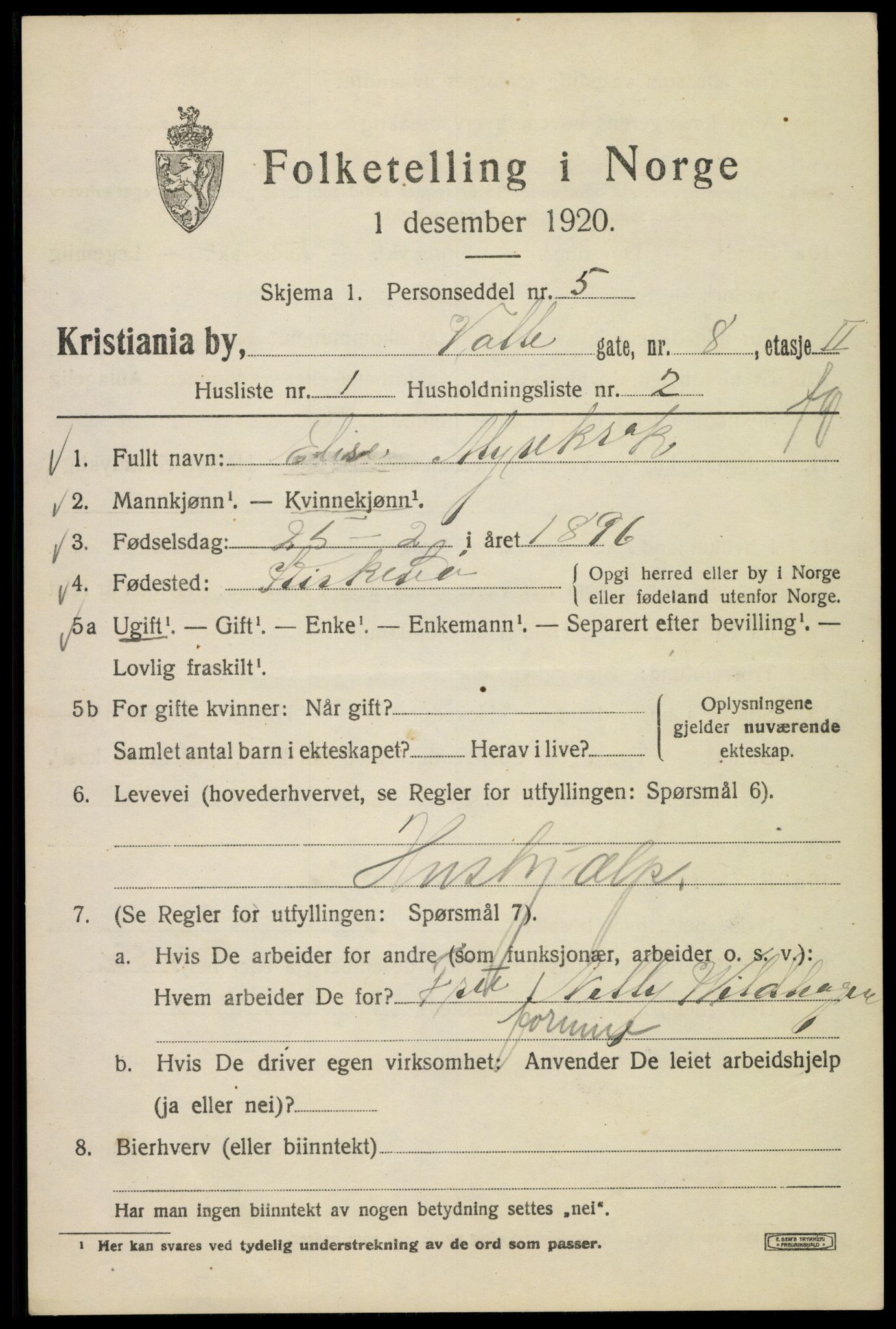 SAO, Folketelling 1920 for 0301 Kristiania kjøpstad, 1920, s. 628913