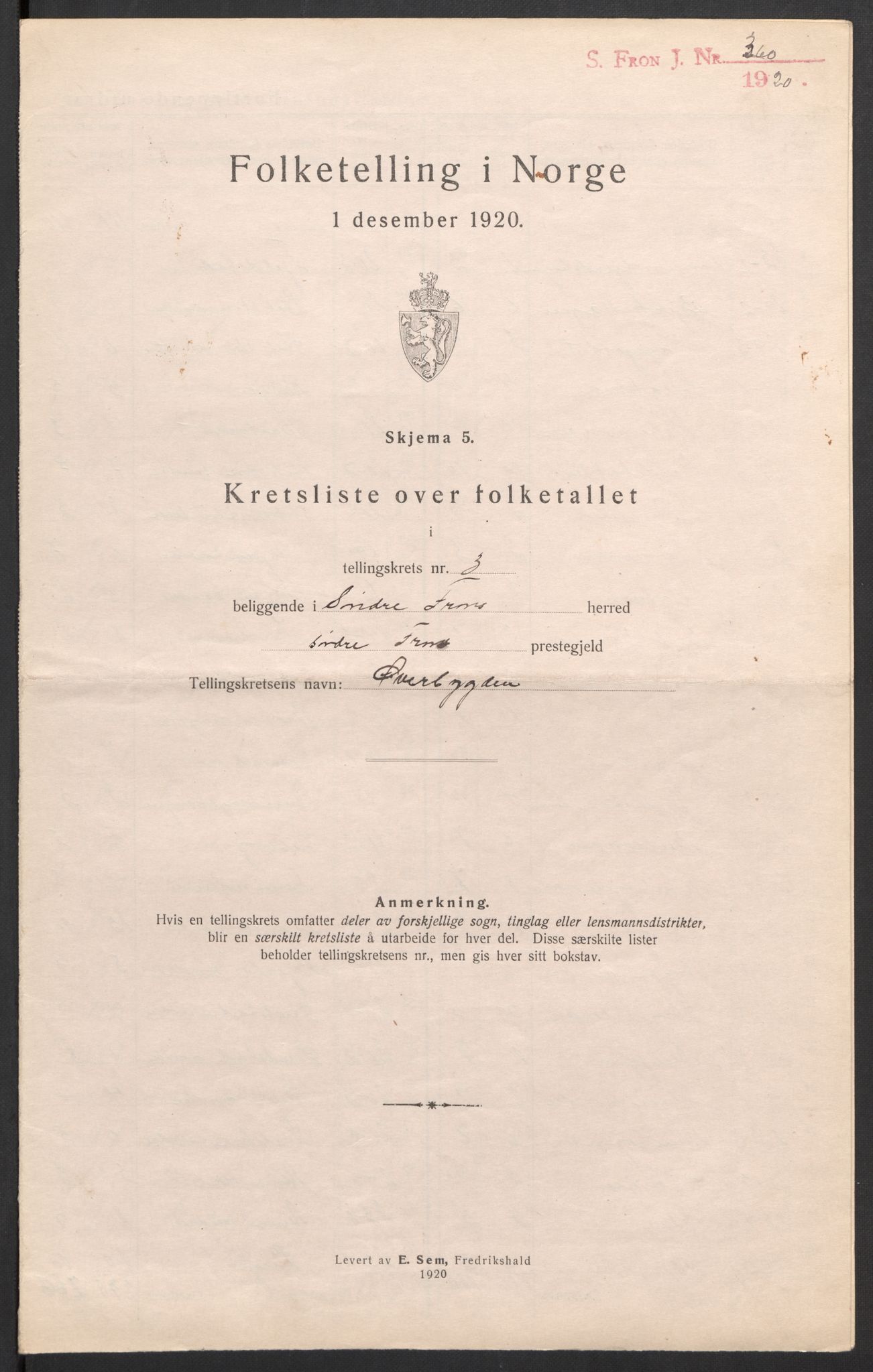 SAH, Folketelling 1920 for 0519 Sør-Fron herred, 1920, s. 15