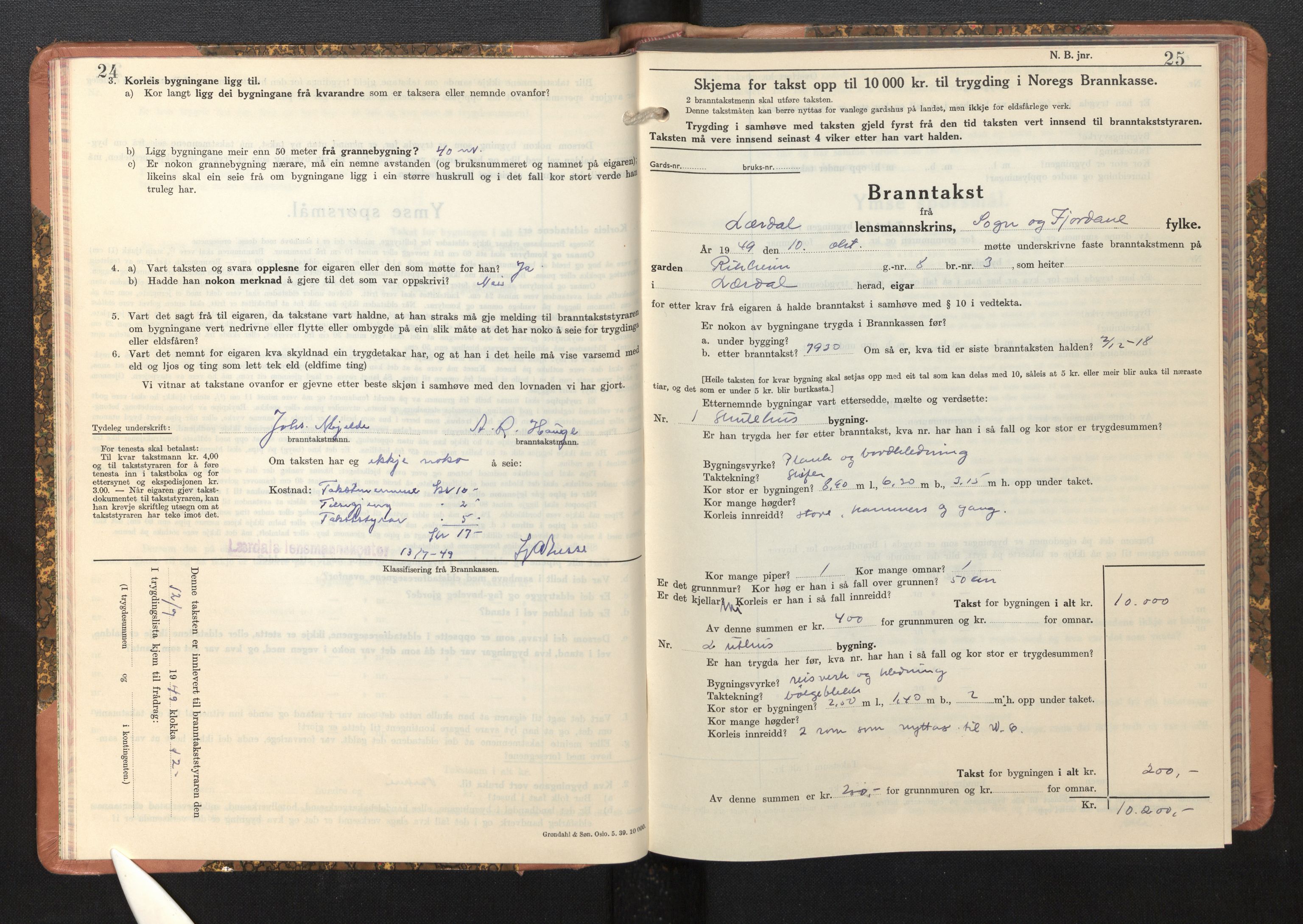 Lensmannen i Lærdal, AV/SAB-A-29401/0012/L0007: Branntakstprotokoll, skjematakst, 1947-1951, s. 24-25