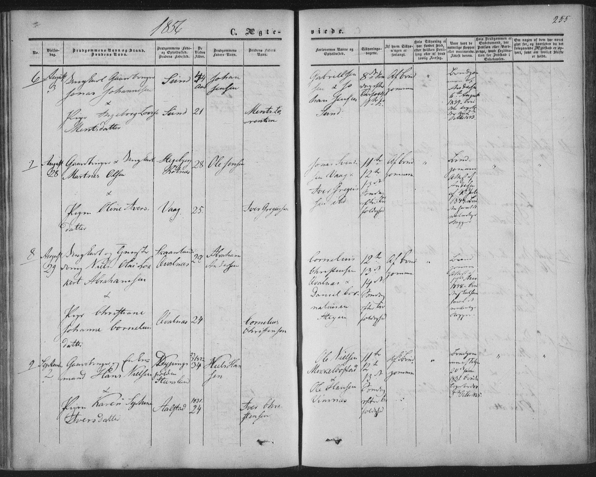 Ministerialprotokoller, klokkerbøker og fødselsregistre - Nordland, AV/SAT-A-1459/855/L0800: Ministerialbok nr. 855A08, 1852-1864, s. 255