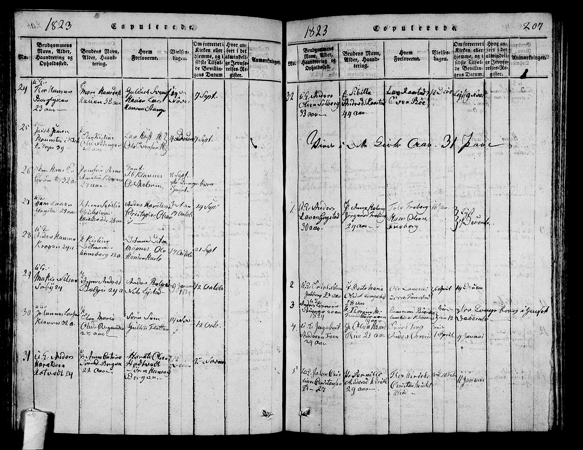 Sandar kirkebøker, AV/SAKO-A-243/G/Ga/L0001: Klokkerbok nr. 1, 1814-1835, s. 207