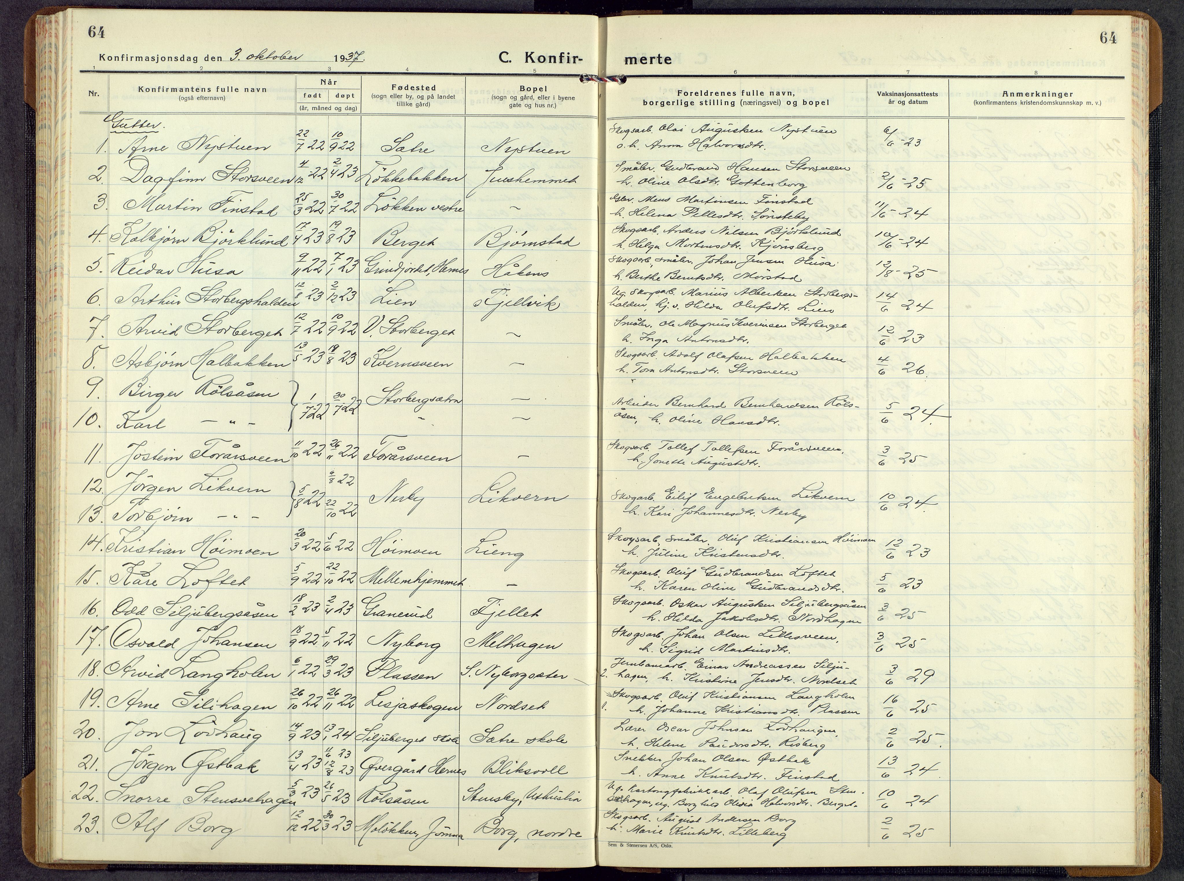 Elverum prestekontor, AV/SAH-PREST-044/H/Ha/Hab/L0018: Klokkerbok nr. 18, 1934-1960, s. 64