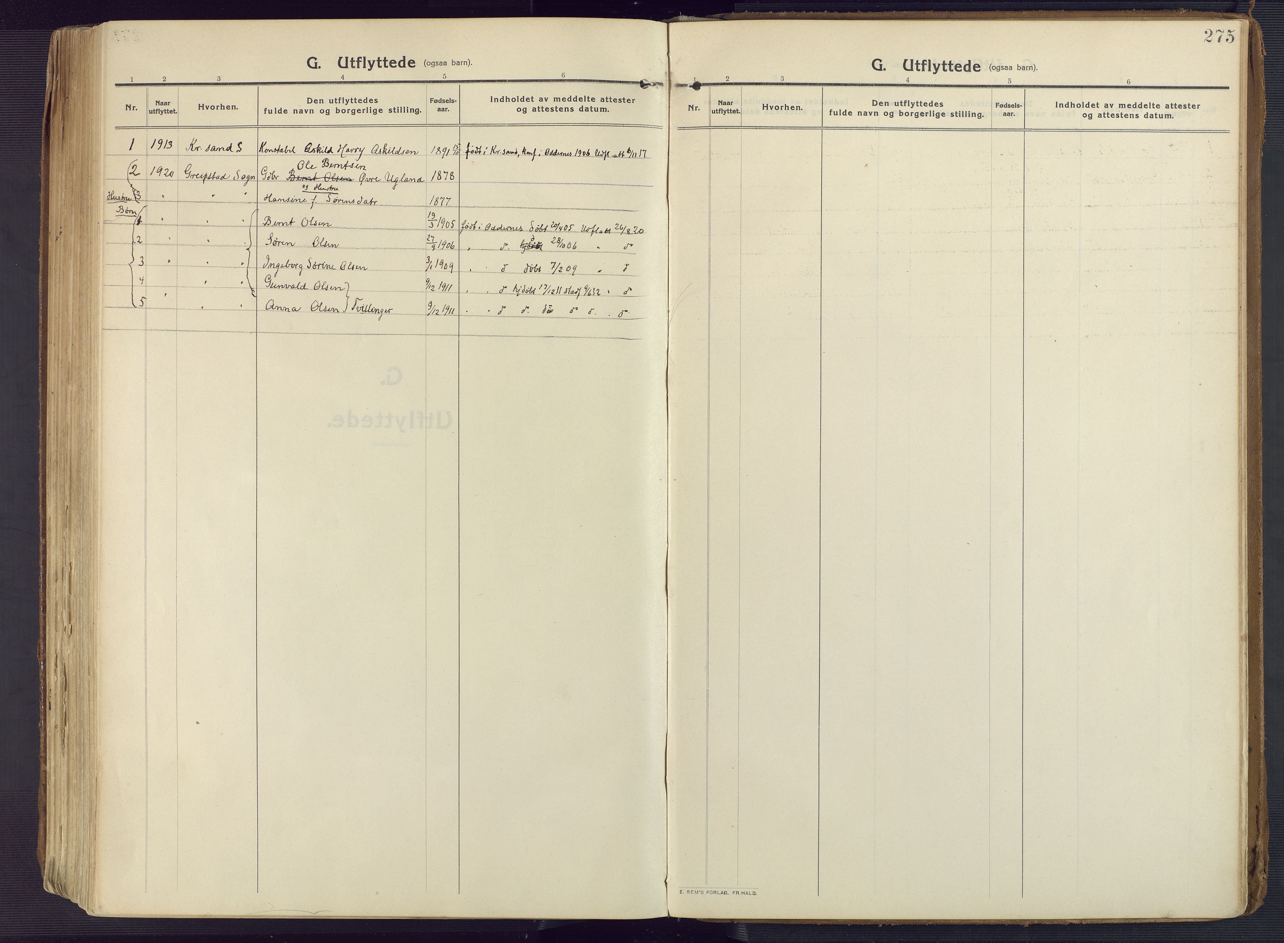 Oddernes sokneprestkontor, SAK/1111-0033/F/Fa/Faa/L0012: Ministerialbok nr. A 12, 1912-1925, s. 275