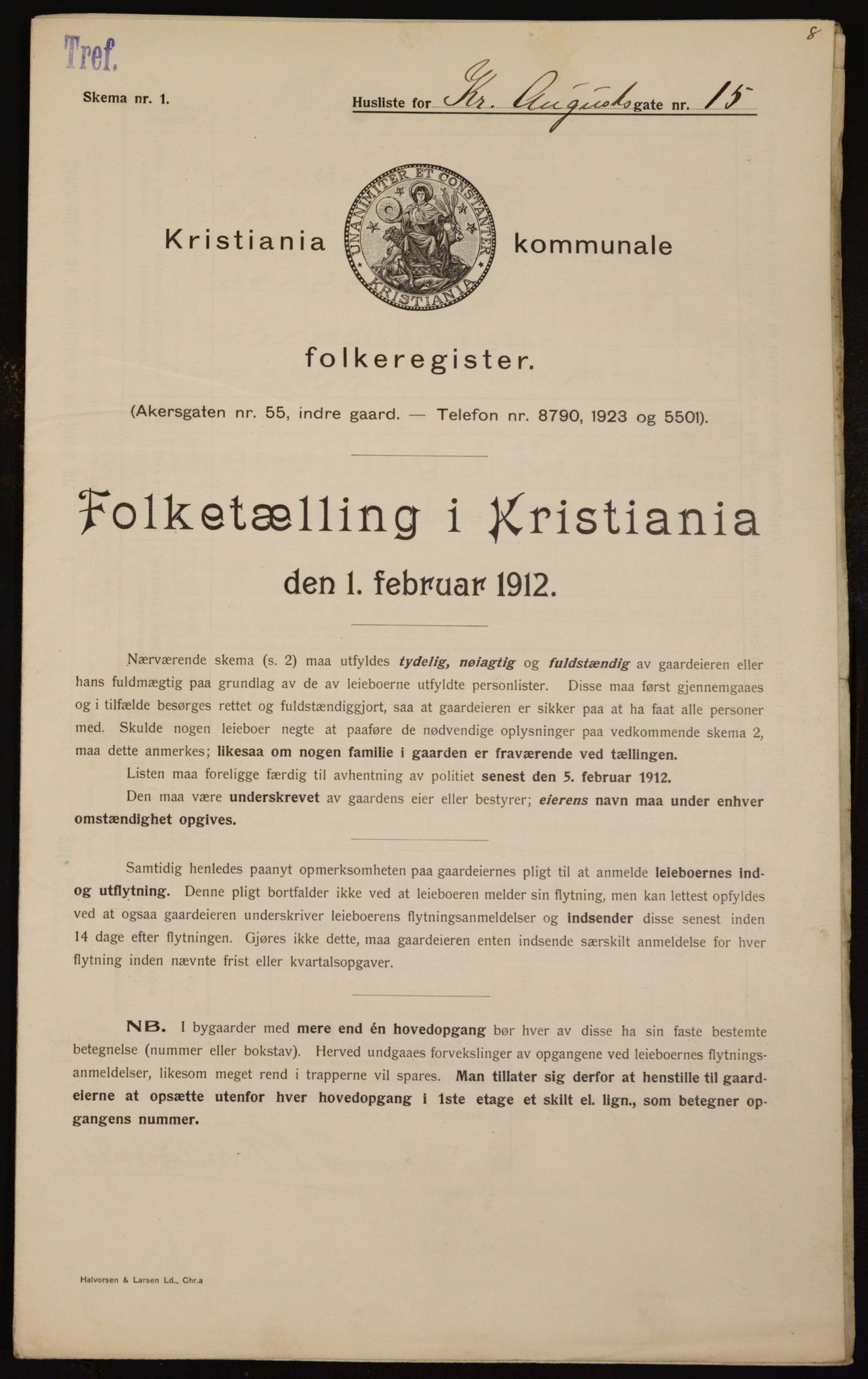 OBA, Kommunal folketelling 1.2.1912 for Kristiania, 1912, s. 54322