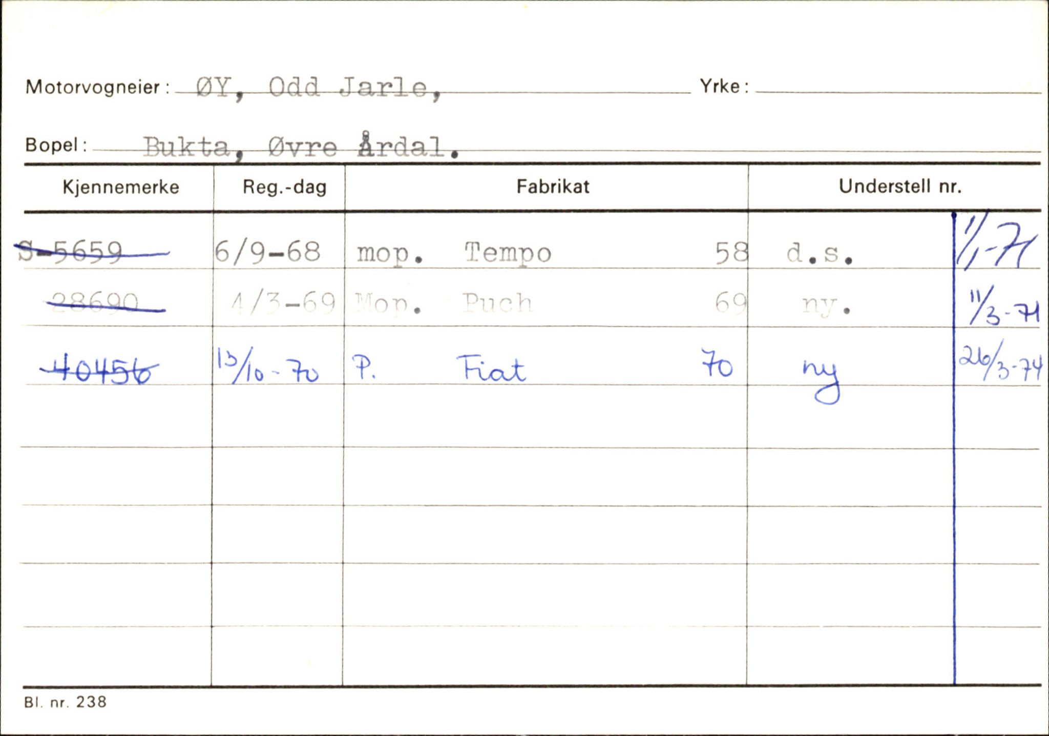Statens vegvesen, Sogn og Fjordane vegkontor, AV/SAB-A-5301/4/F/L0146: Registerkort Årdal R-Å samt diverse kort, 1945-1975, s. 1720