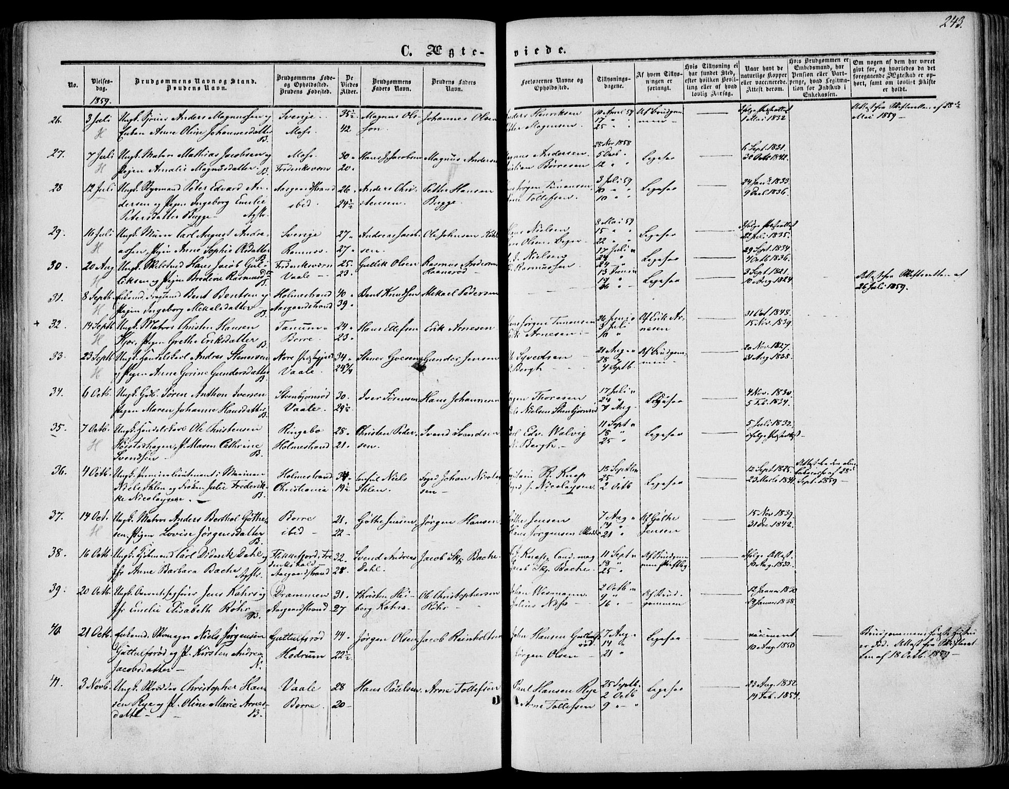 Borre kirkebøker, AV/SAKO-A-338/F/Fa/L0006: Ministerialbok nr. I 6, 1852-1862, s. 243