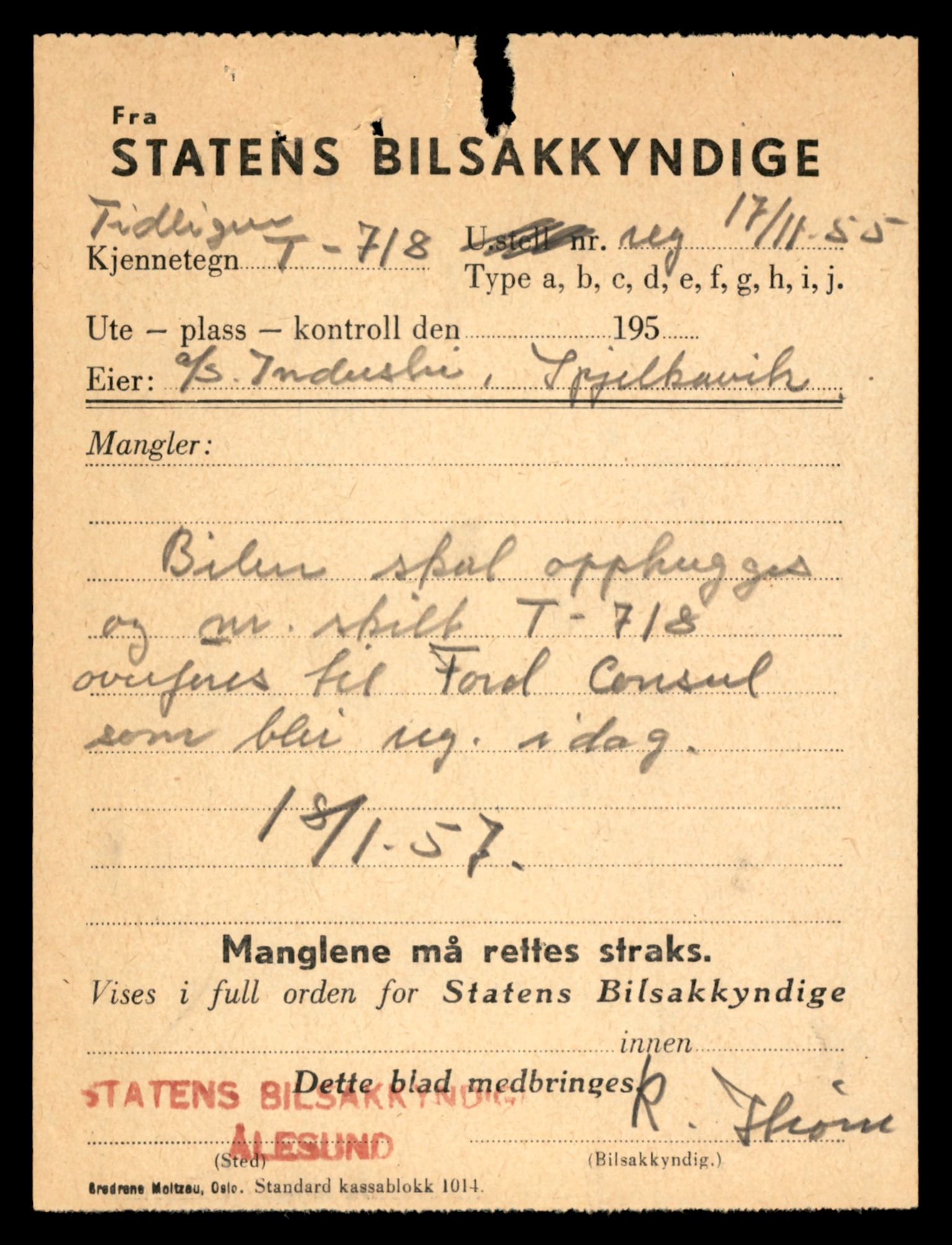 Møre og Romsdal vegkontor - Ålesund trafikkstasjon, SAT/A-4099/F/Fe/L0008: Registreringskort for kjøretøy T 747 - T 894, 1927-1998, s. 765