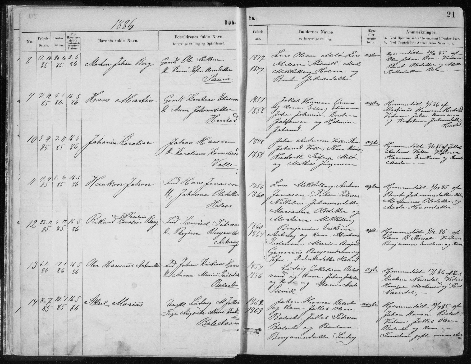 Ministerialprotokoller, klokkerbøker og fødselsregistre - Nordland, SAT/A-1459/843/L0636: Klokkerbok nr. 843C05, 1884-1909, s. 21