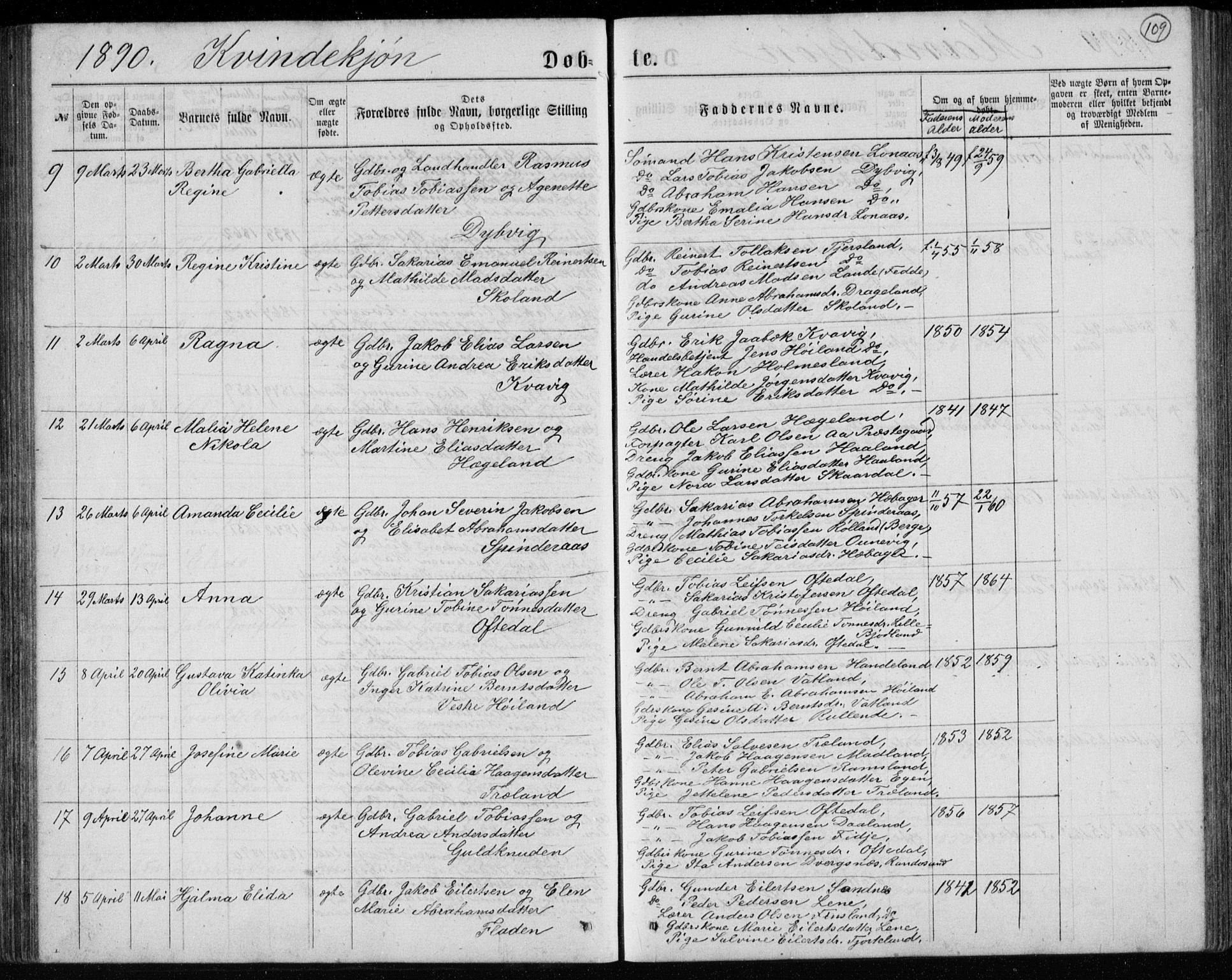 Lyngdal sokneprestkontor, AV/SAK-1111-0029/F/Fb/Fbc/L0004: Klokkerbok nr. B 4, 1878-1896, s. 109