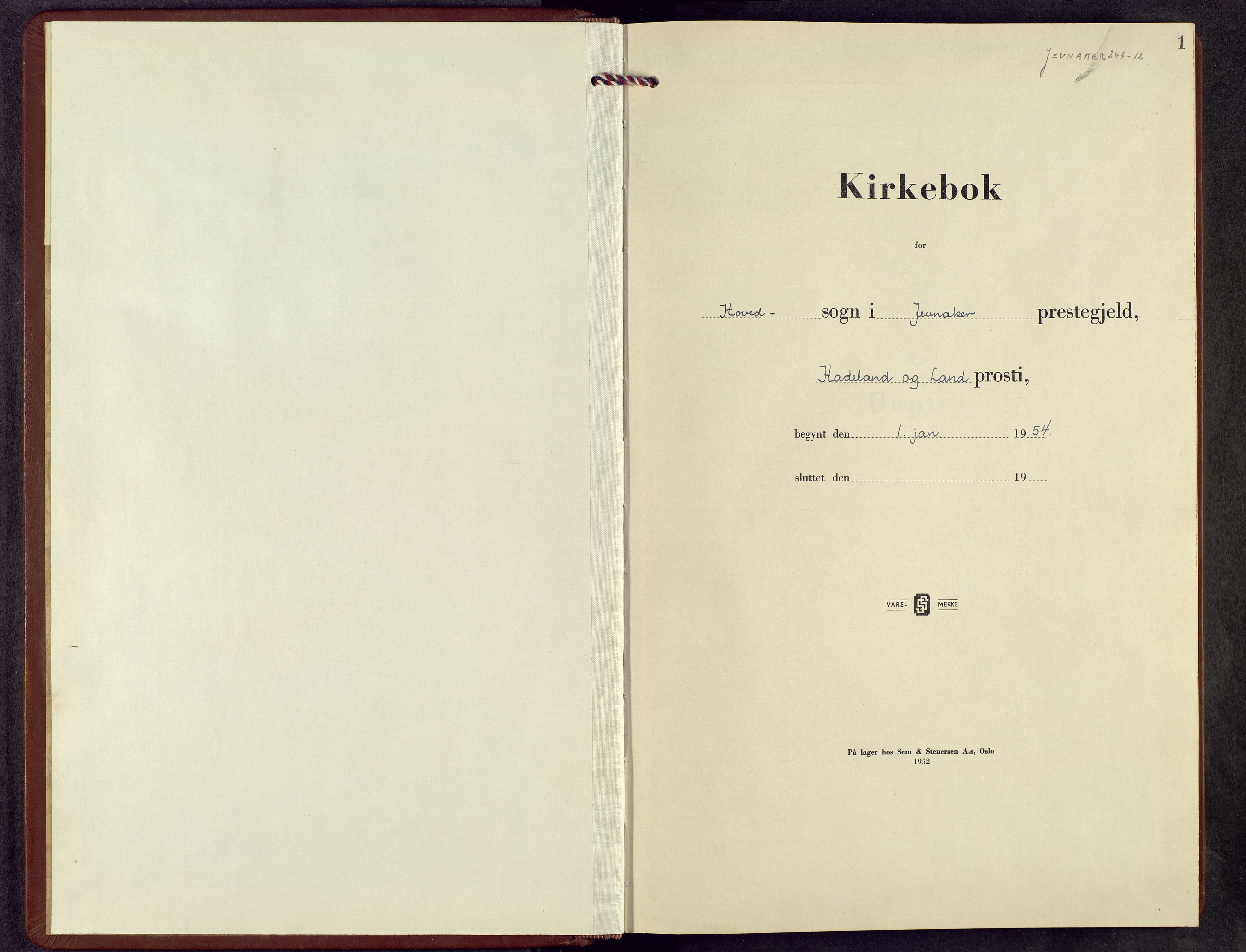 Jevnaker prestekontor, SAH/PREST-116/H/Ha/Hab/L0008: Klokkerbok nr. 8, 1954-1969, s. 1