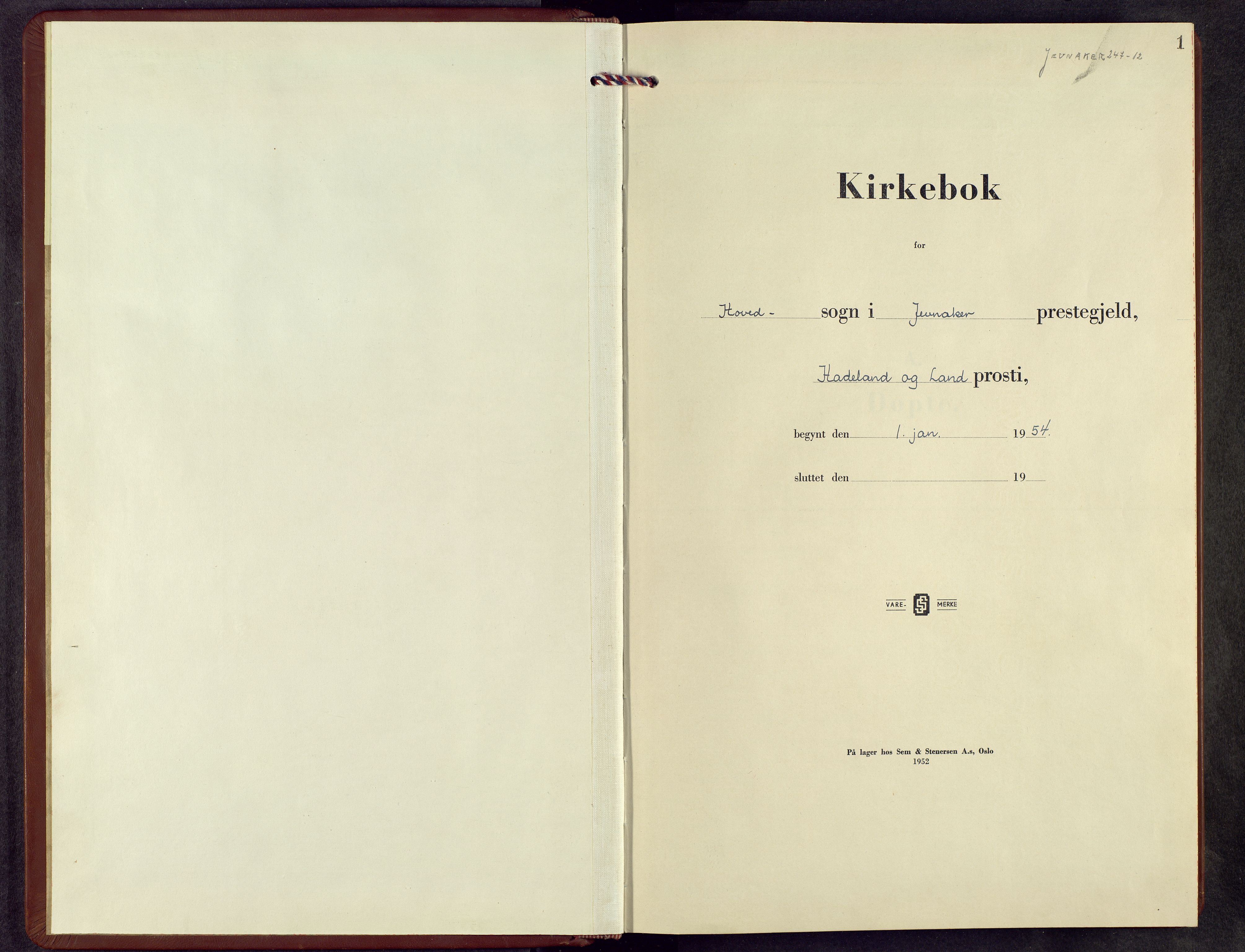 Jevnaker prestekontor, AV/SAH-PREST-116/H/Ha/Hab/L0008: Klokkerbok nr. 8, 1954-1969, s. 1