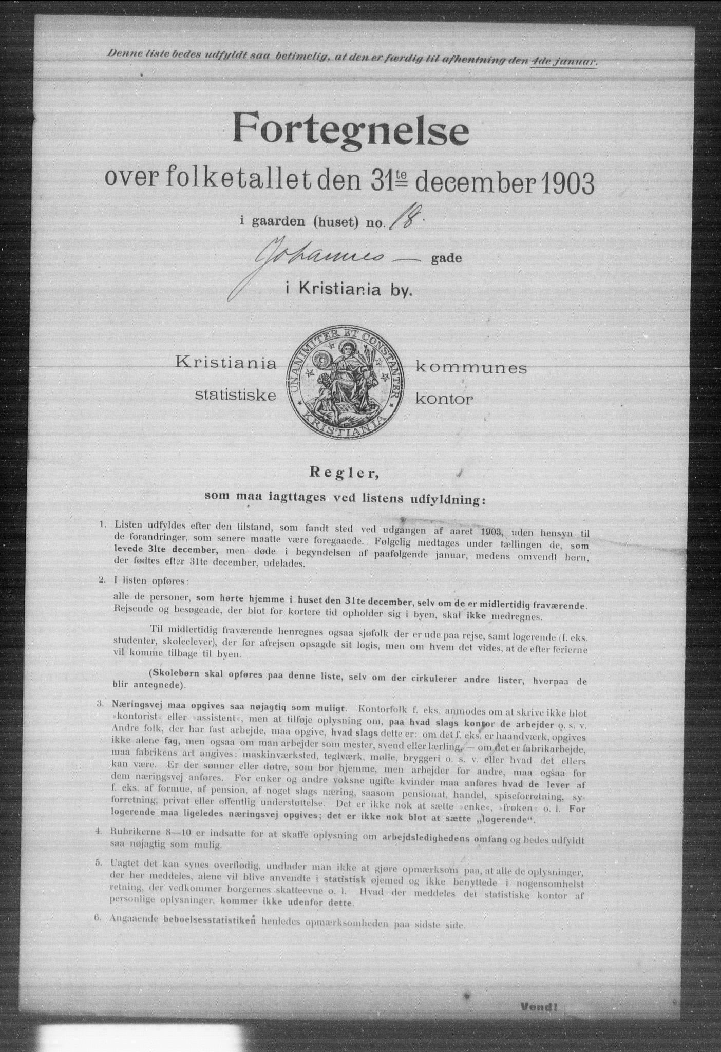 OBA, Kommunal folketelling 31.12.1903 for Kristiania kjøpstad, 1903, s. 9216