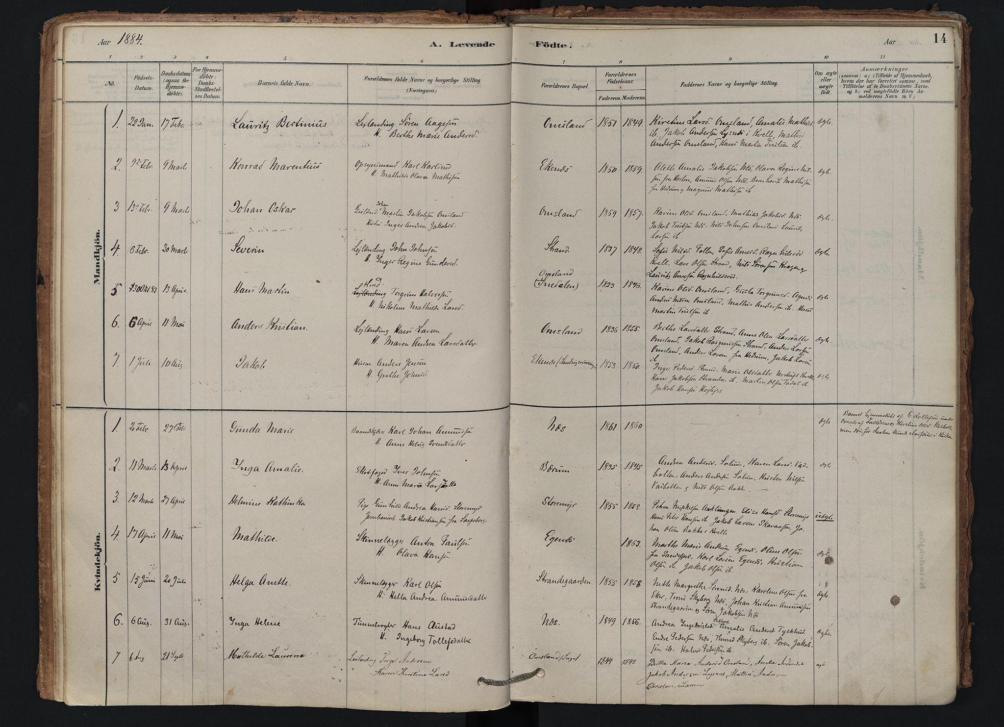 Brunlanes kirkebøker, SAKO/A-342/F/Fd/L0001: Ministerialbok nr. IV 1, 1878-1917, s. 14