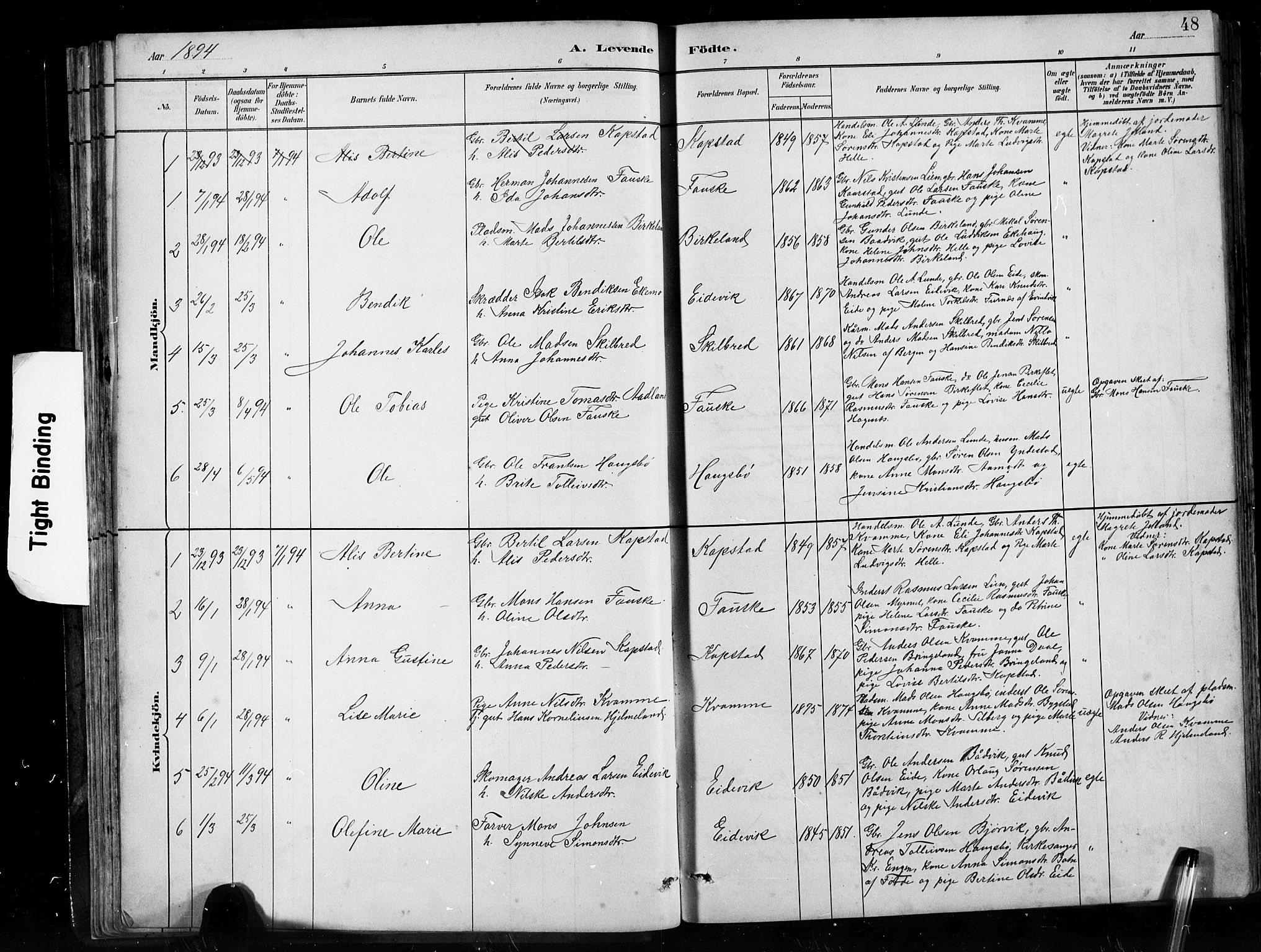 Gaular sokneprestembete, AV/SAB-A-80001/H/Hab: Klokkerbok nr. B 3, 1882-1913, s. 48