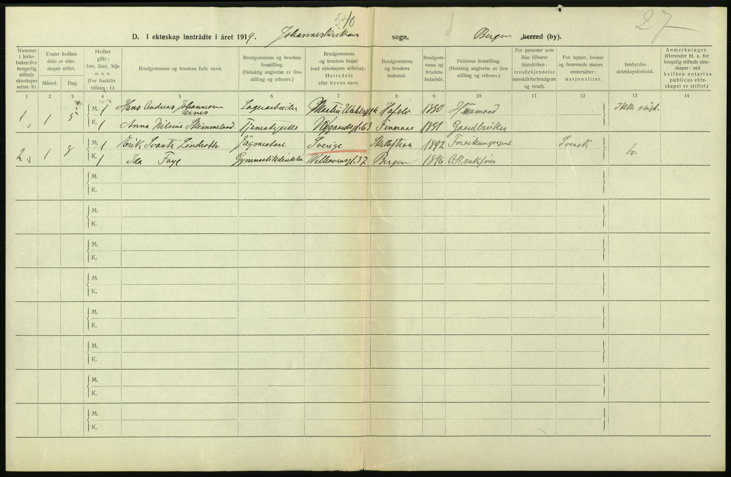 Statistisk sentralbyrå, Sosiodemografiske emner, Befolkning, AV/RA-S-2228/D/Df/Dfb/Dfbi/L0035: Bergen: Gifte, døde, dødfødte., 1919, s. 170