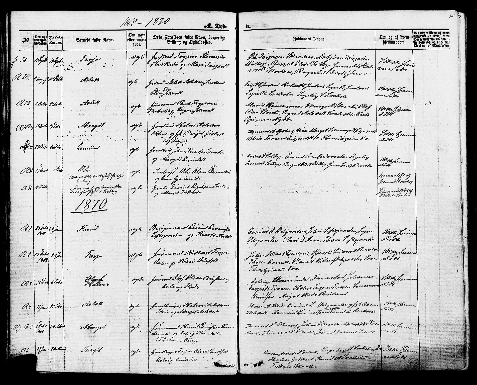 Rauland kirkebøker, AV/SAKO-A-292/F/Fa/L0003: Ministerialbok nr. I 3, 1859-1886, s. 30