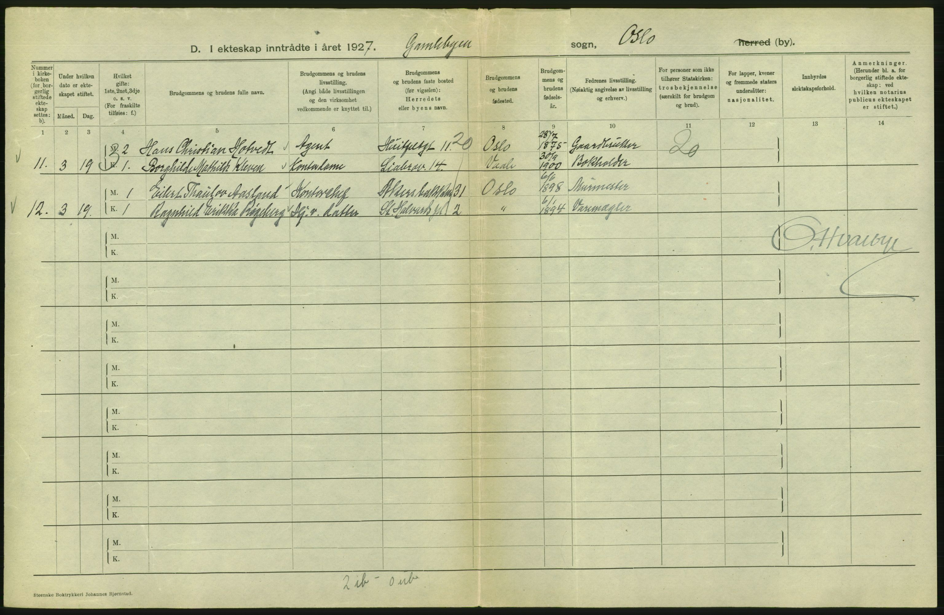 Statistisk sentralbyrå, Sosiodemografiske emner, Befolkning, AV/RA-S-2228/D/Df/Dfc/Dfcg/L0008: Oslo: Gifte, 1927, s. 562