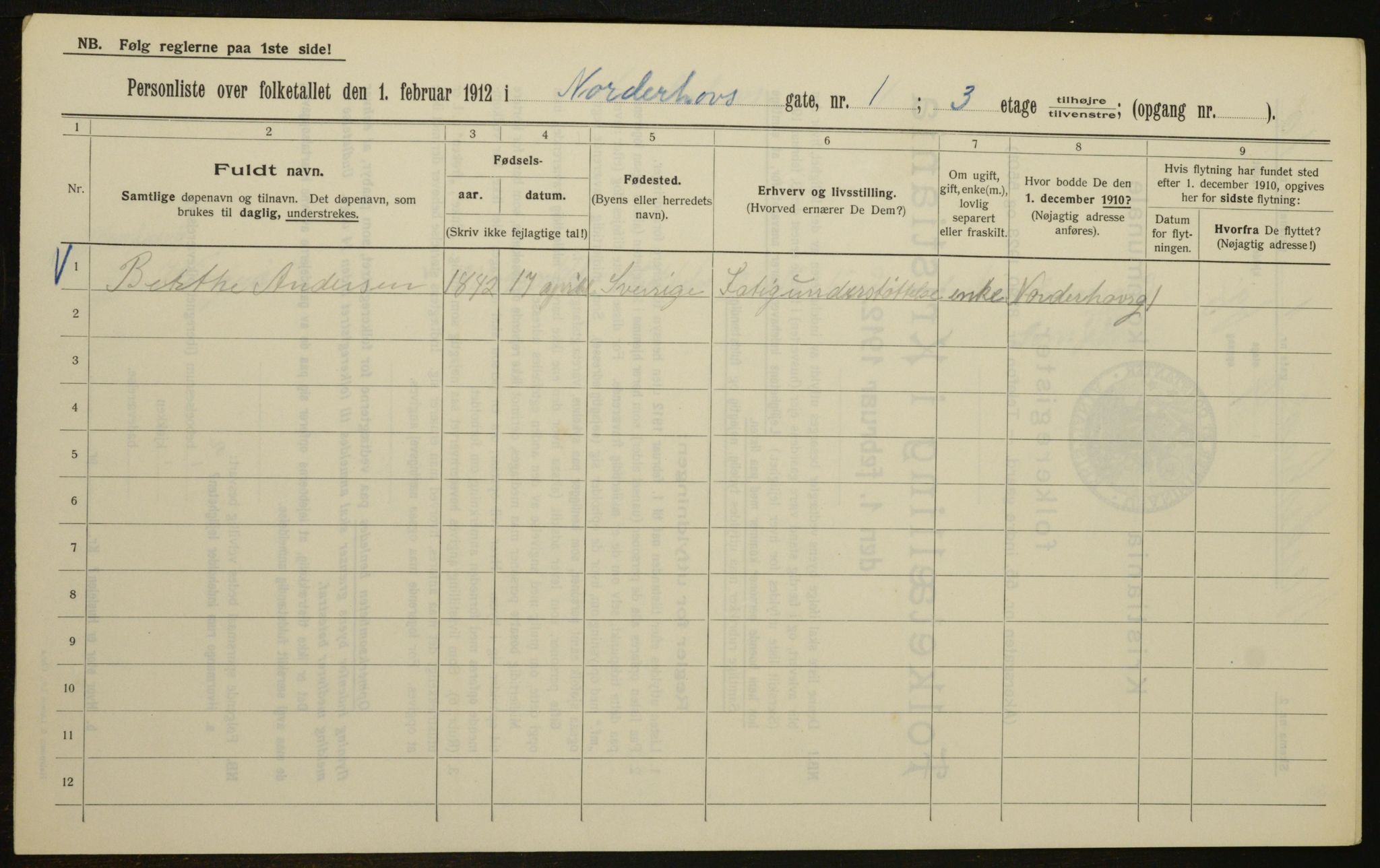 OBA, Kommunal folketelling 1.2.1912 for Kristiania, 1912, s. 73082