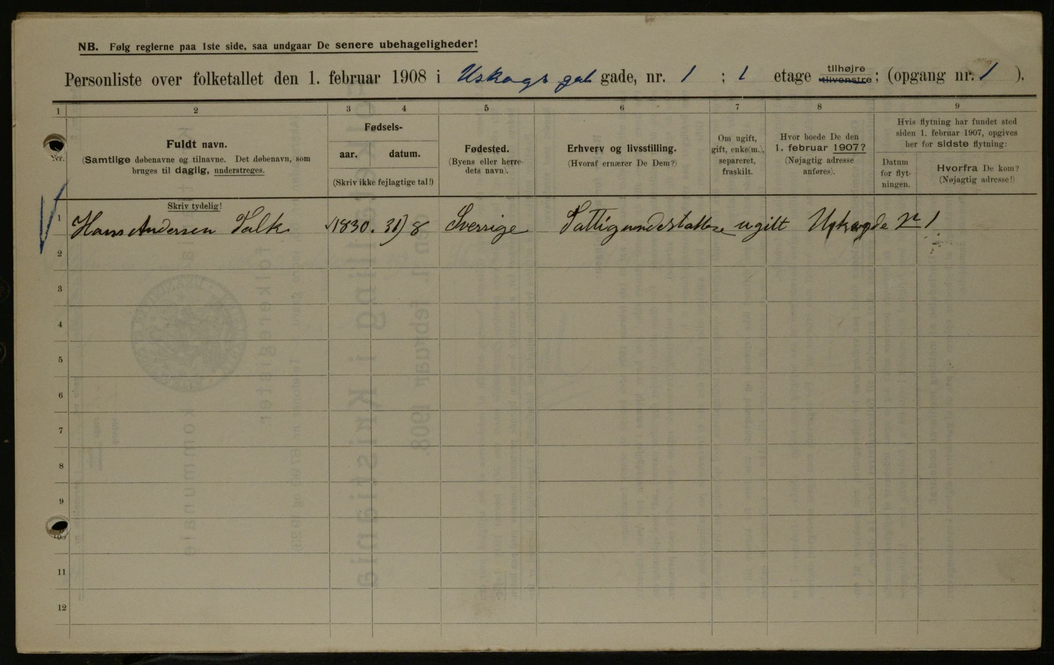 OBA, Kommunal folketelling 1.2.1908 for Kristiania kjøpstad, 1908, s. 2632