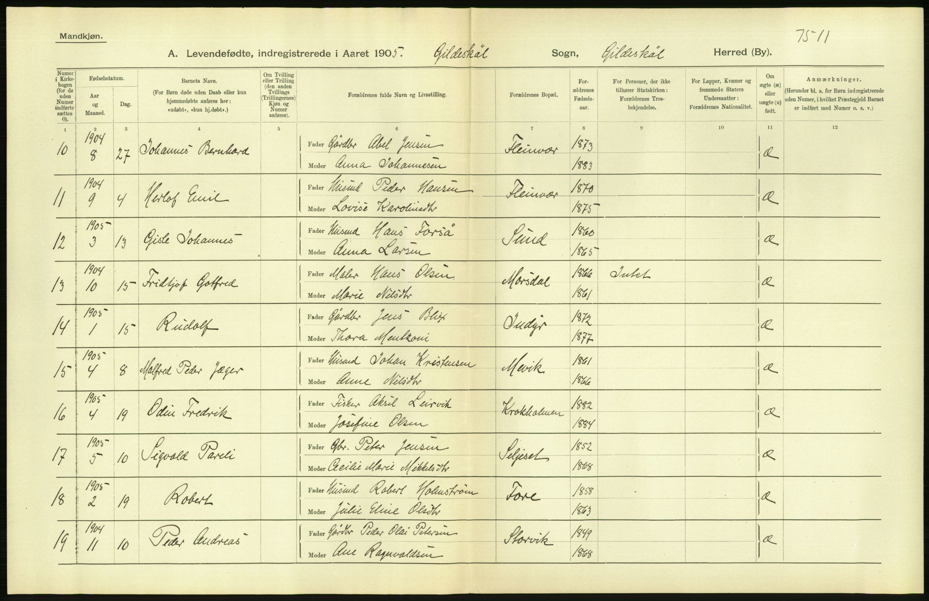 Statistisk sentralbyrå, Sosiodemografiske emner, Befolkning, AV/RA-S-2228/D/Df/Dfa/Dfac/L0037: Nordlands amt: Levendefødte menn og kvinner. Bygder, 1905, s. 4