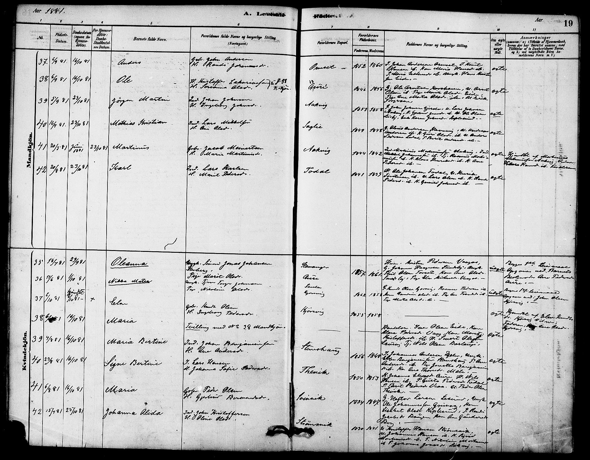 Ministerialprotokoller, klokkerbøker og fødselsregistre - Møre og Romsdal, AV/SAT-A-1454/578/L0906: Ministerialbok nr. 578A05, 1878-1886, s. 19