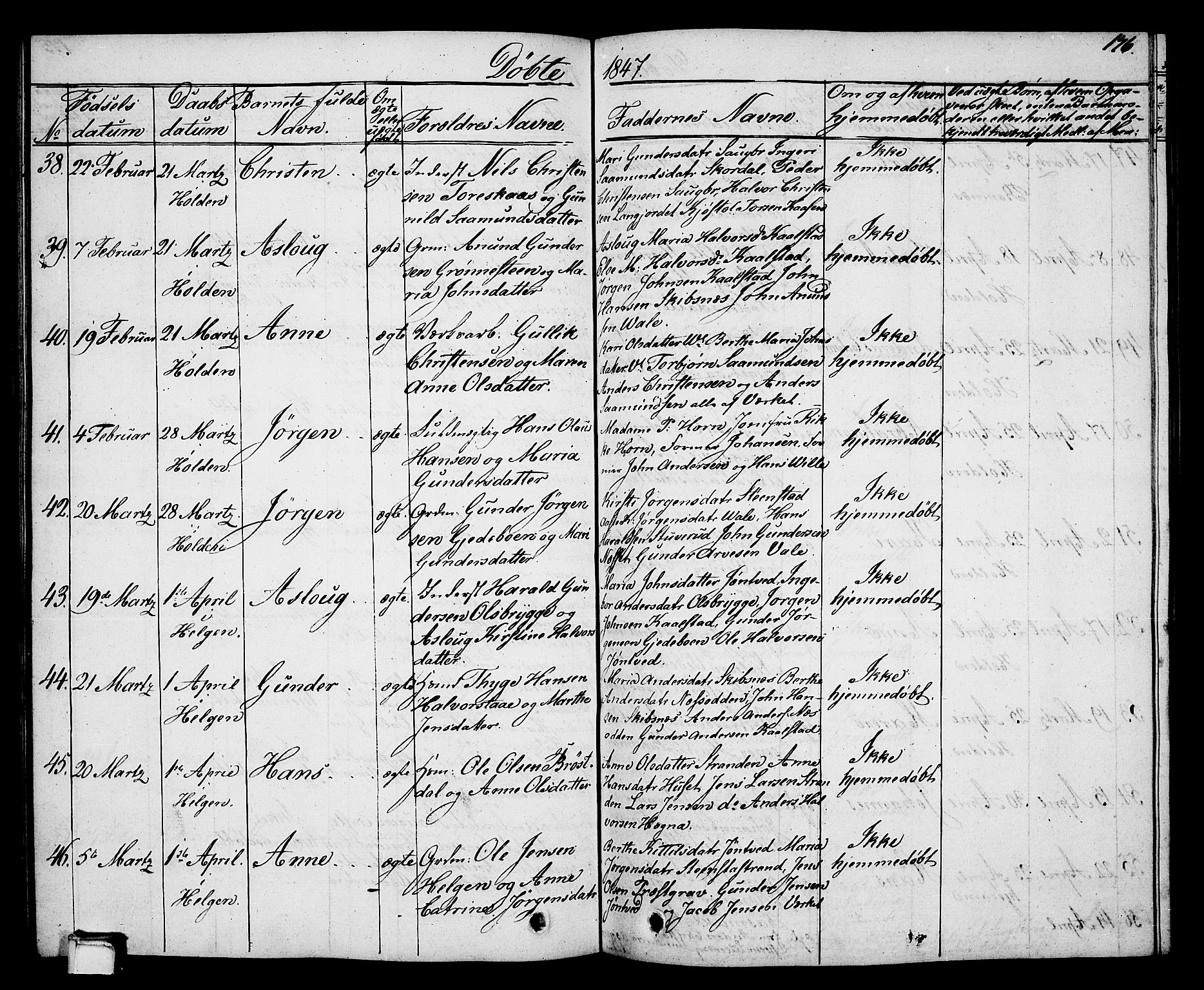 Holla kirkebøker, AV/SAKO-A-272/G/Ga/L0002: Klokkerbok nr. I 2, 1830-1848, s. 176
