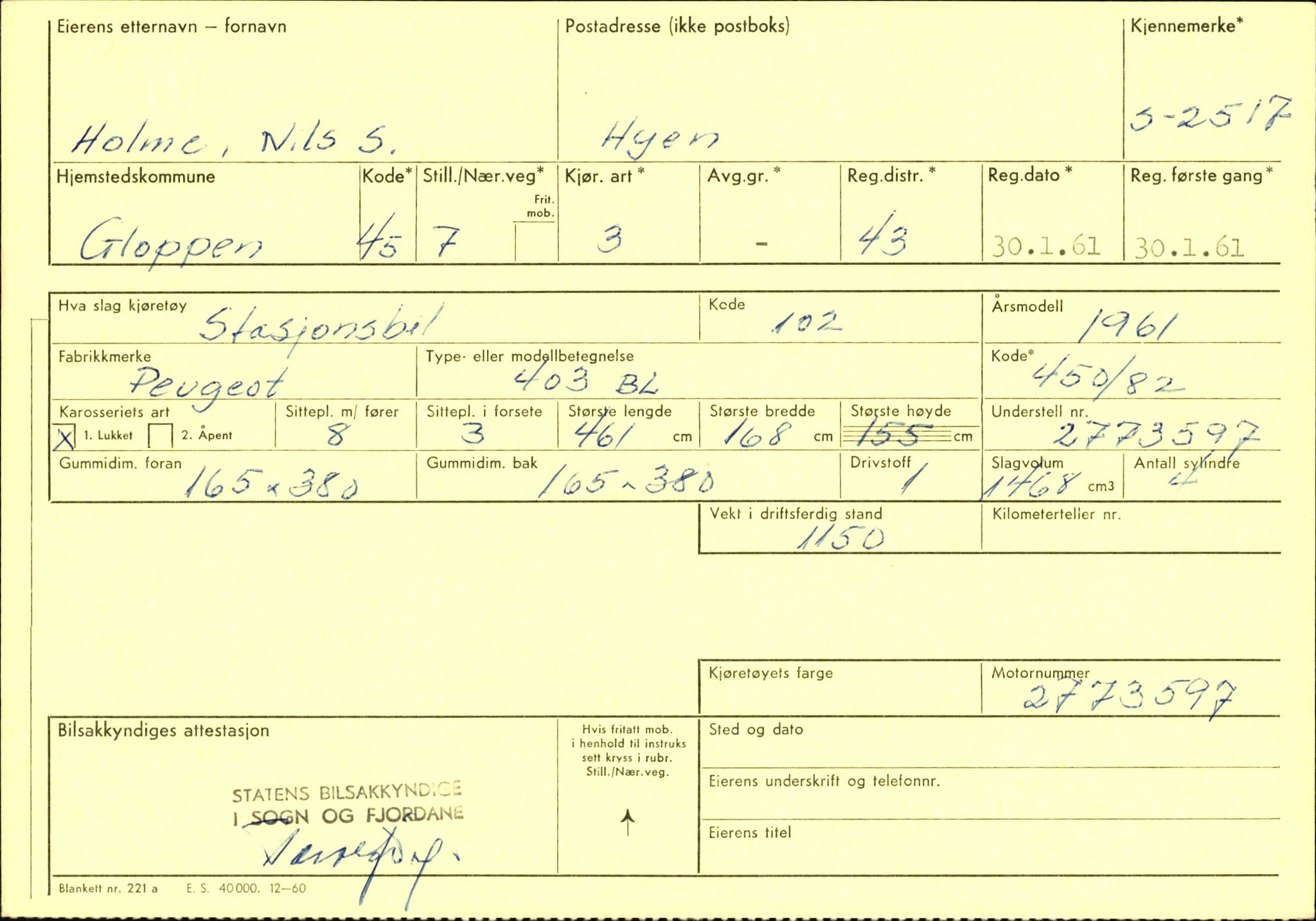 Statens vegvesen, Sogn og Fjordane vegkontor, AV/SAB-A-5301/4/F/L0004: Registerkort utmeldte Fjordane S2500-2700, S7200-7899, 1930-1961, s. 27