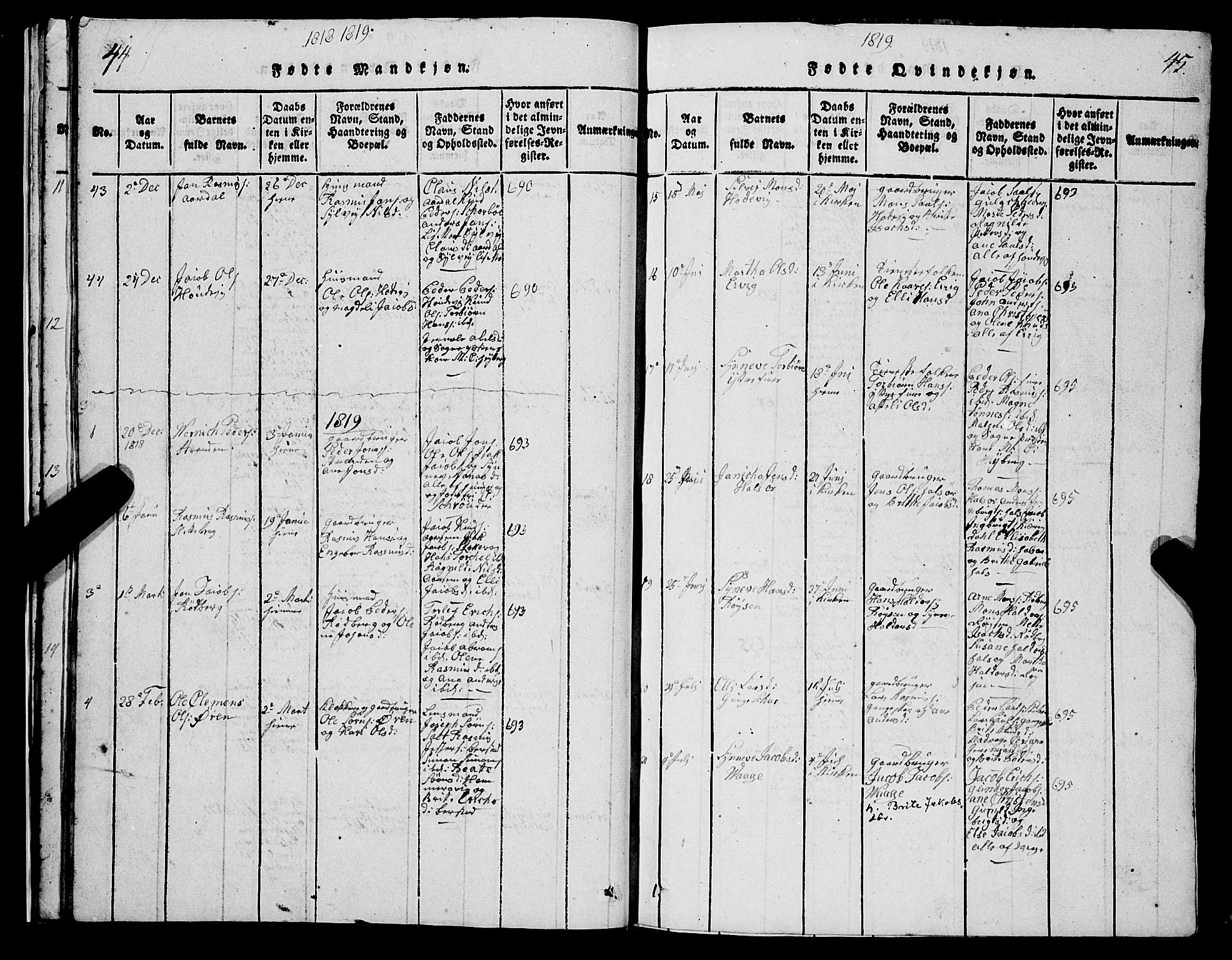 Selje sokneprestembete, AV/SAB-A-99938/H/Ha/Hab/Haba: Klokkerbok nr. A 1, 1816-1828, s. 44-45