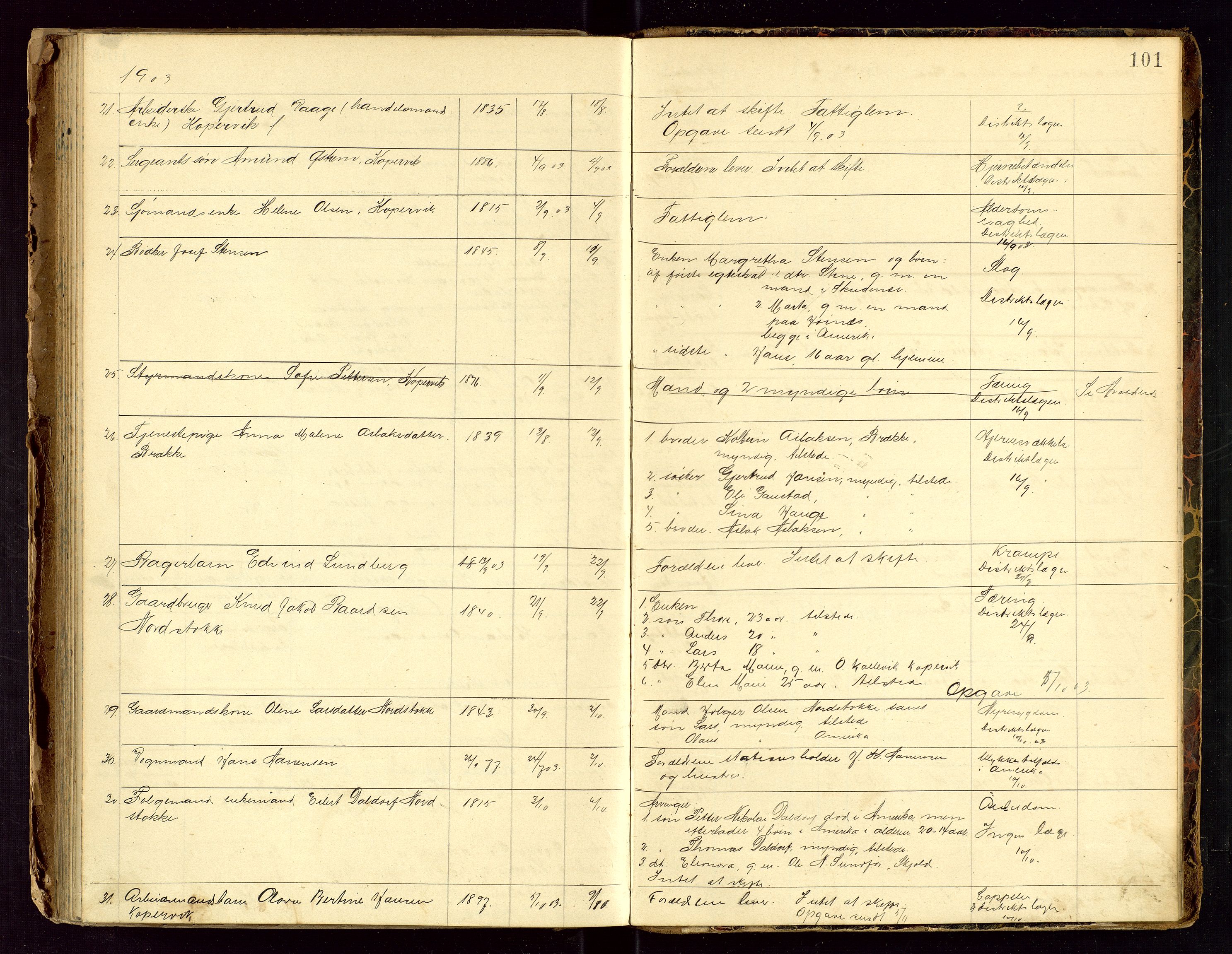 Avaldsnes lensmannskontor, SAST/A-100286/Gga/L0001: "Dødslistene Avaldsnæs Prtgd  2 - 87  Kopervig Sogn  38 - 120", 1897-1916, s. 101