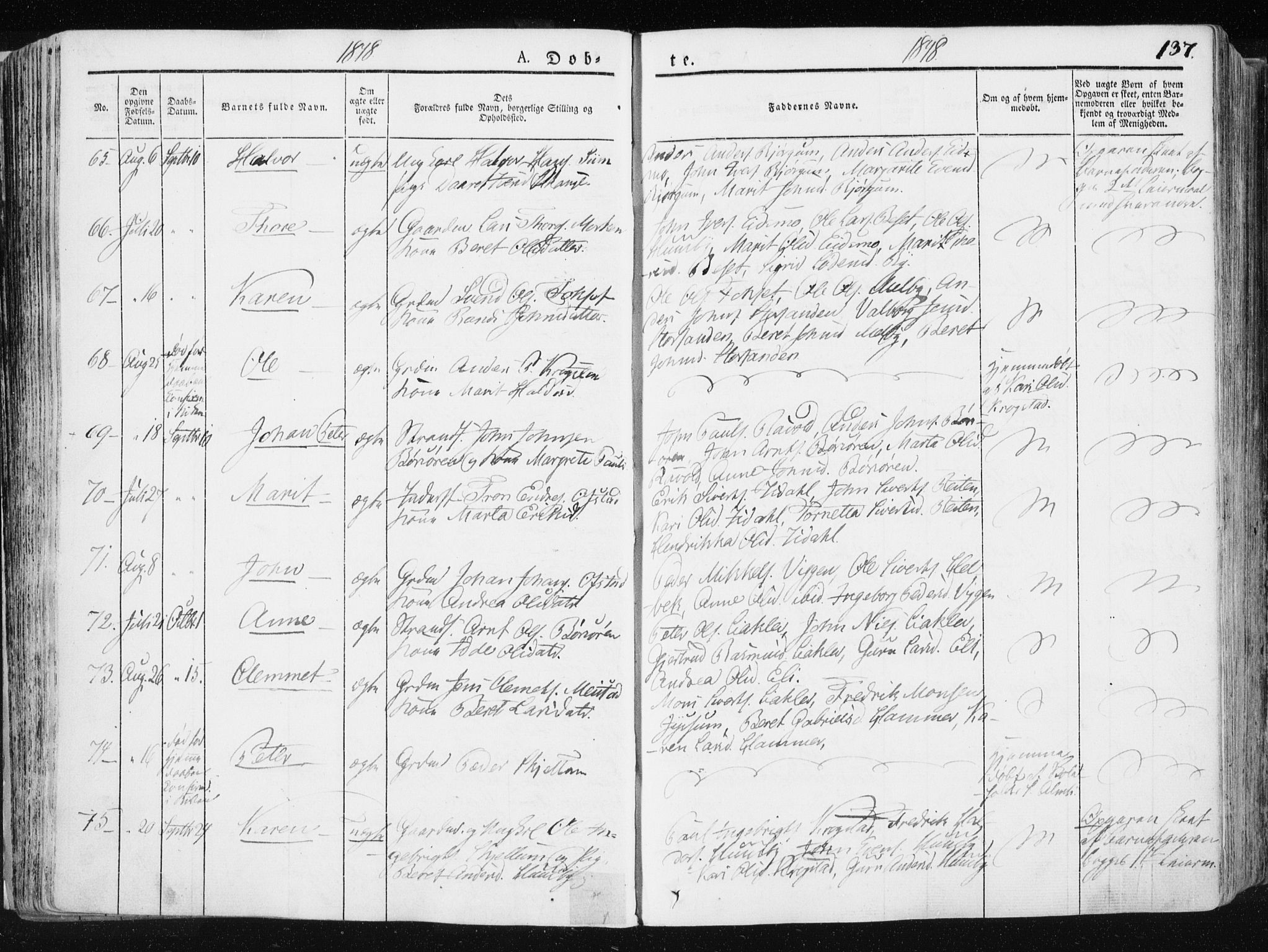 Ministerialprotokoller, klokkerbøker og fødselsregistre - Sør-Trøndelag, AV/SAT-A-1456/665/L0771: Ministerialbok nr. 665A06, 1830-1856, s. 137