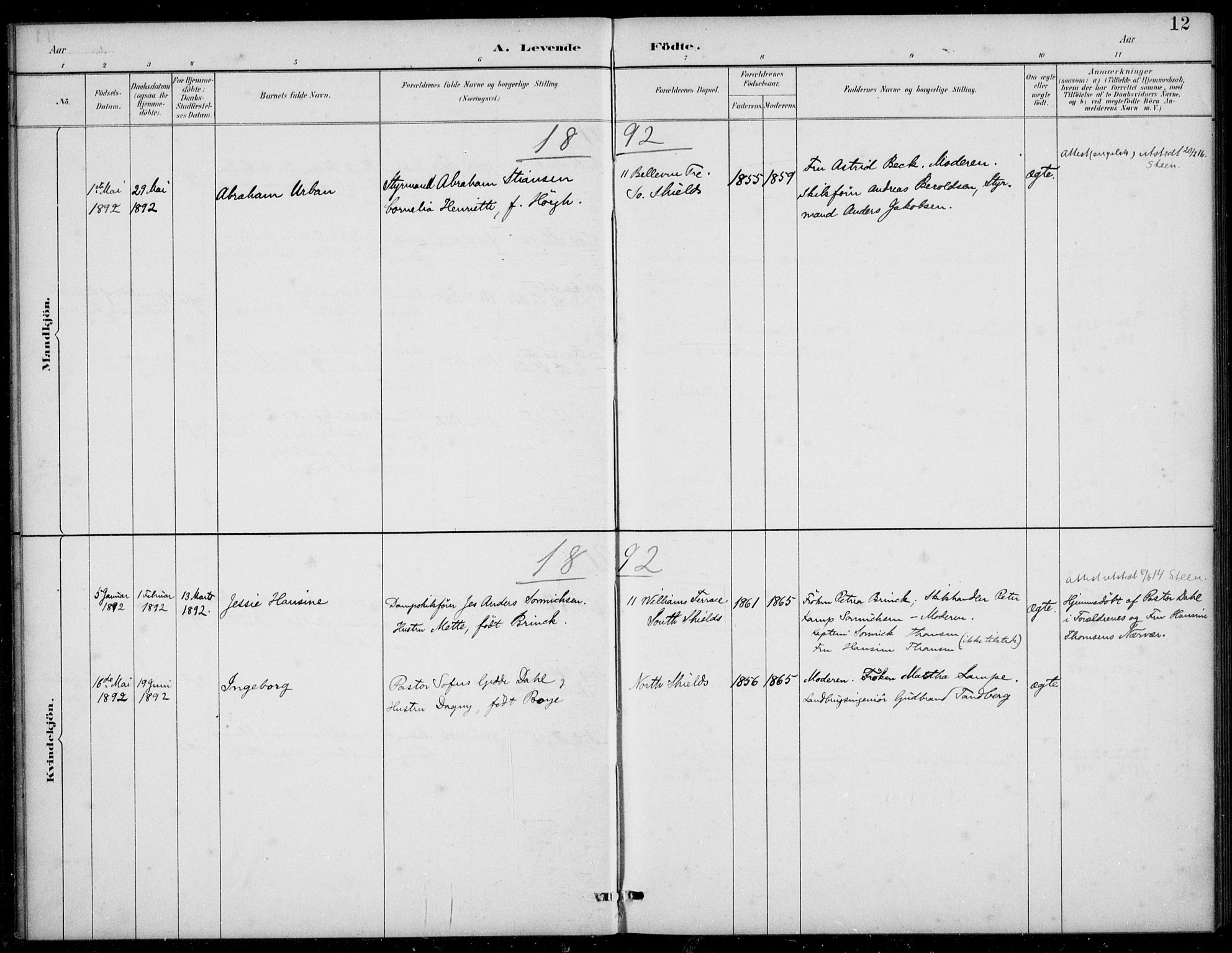 Den norske sjømannsmisjon i utlandet/Tyne-havnene (North Shields og New Castle), AV/SAB-SAB/PA-0101/H/Ha/L0002: Ministerialbok nr. A 2, 1883-1938, s. 12
