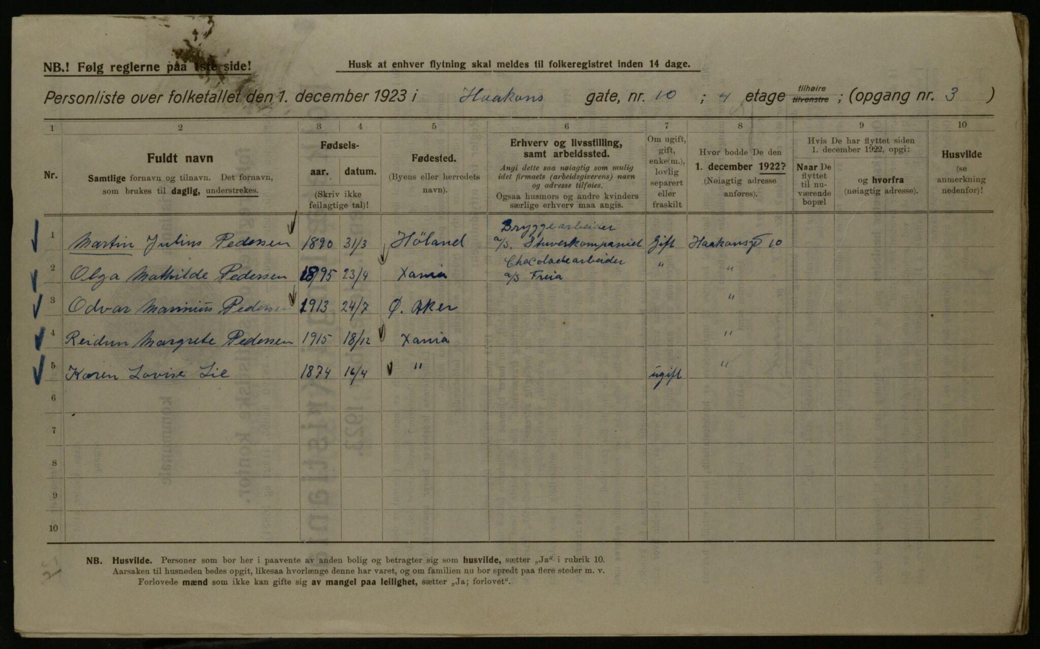 OBA, Kommunal folketelling 1.12.1923 for Kristiania, 1923, s. 47605