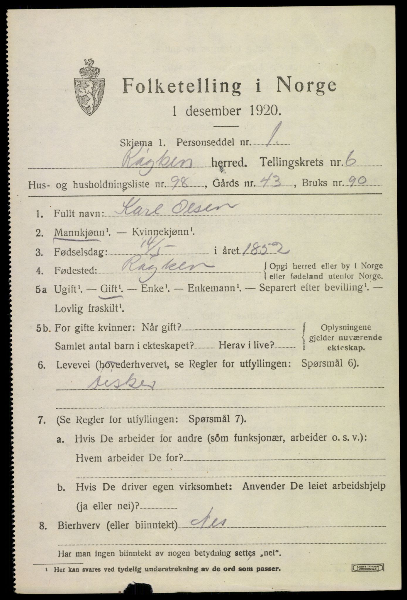 SAKO, Folketelling 1920 for 0627 Røyken herred, 1920, s. 10918