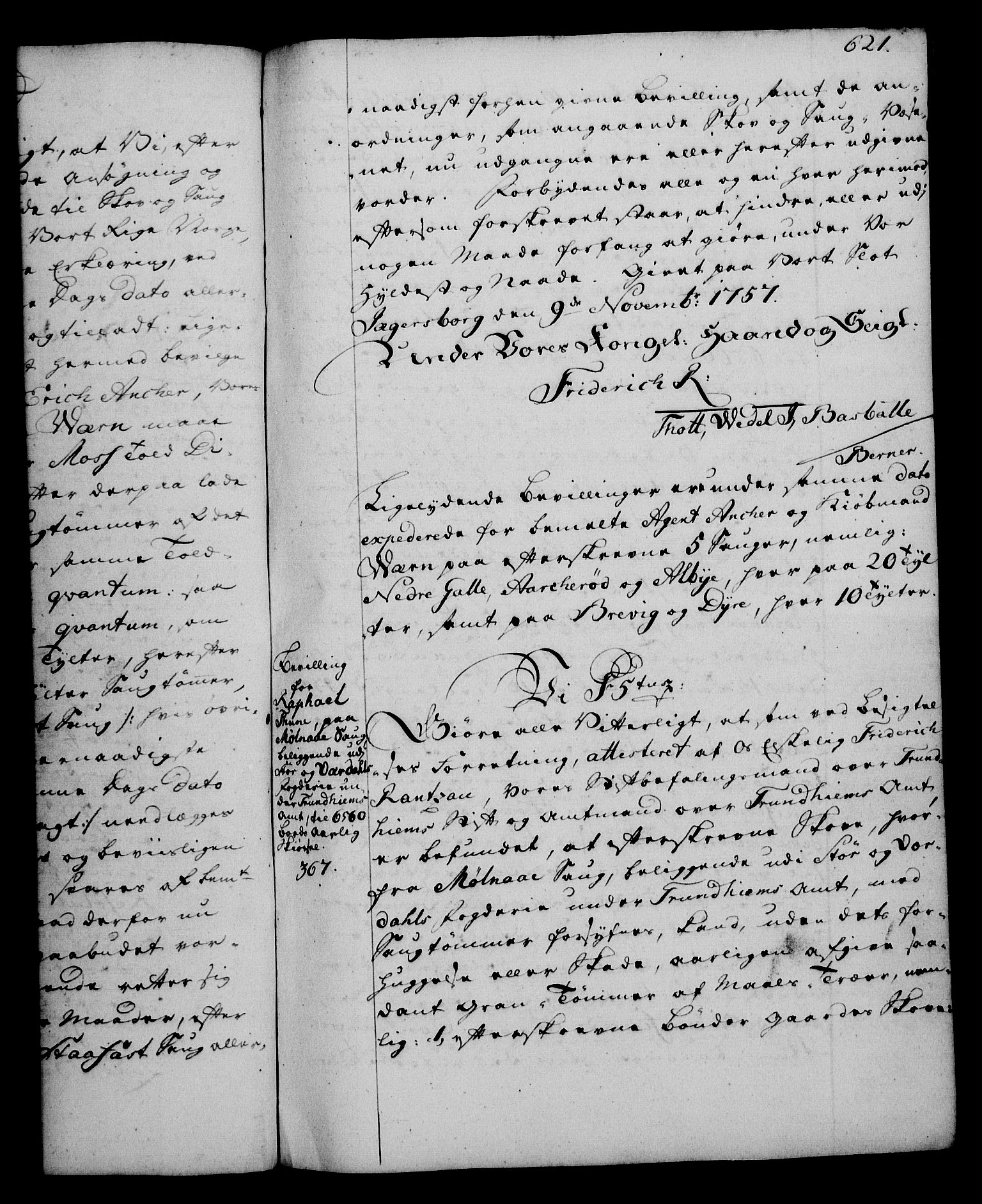 Rentekammeret, Kammerkanselliet, RA/EA-3111/G/Gg/Gga/L0006: Norsk ekspedisjonsprotokoll med register (merket RK 53.6), 1749-1759, s. 621
