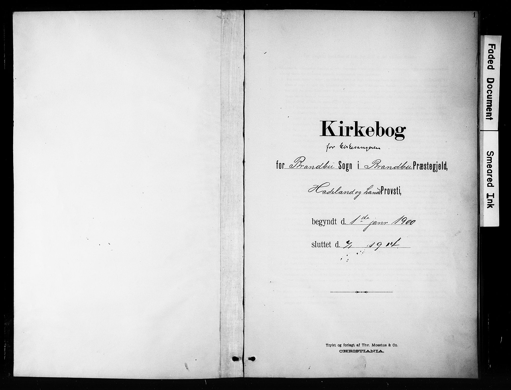 Brandbu prestekontor, SAH/PREST-114/H/Ha/Hab/L0005: Klokkerbok nr. 5, 1900-1913, s. 1