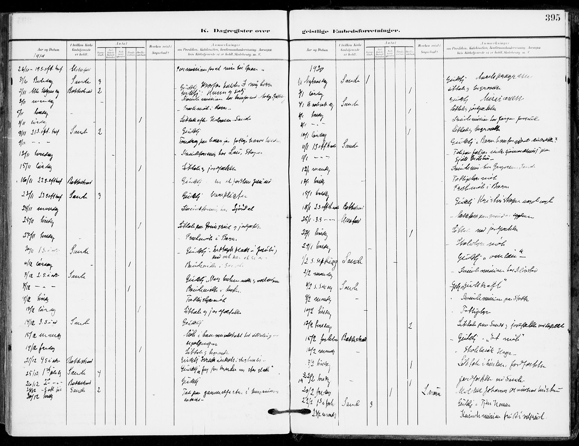 Sande Kirkebøker, AV/SAKO-A-53/F/Fa/L0008: Ministerialbok nr. 8, 1904-1921, s. 395