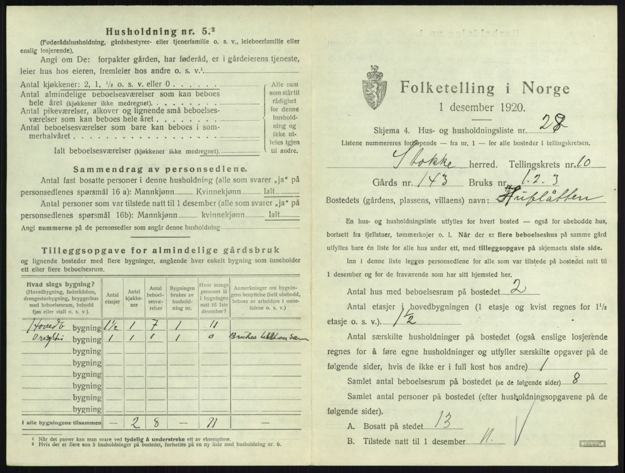 SAKO, Folketelling 1920 for 0720 Stokke herred, 1920, s. 1874