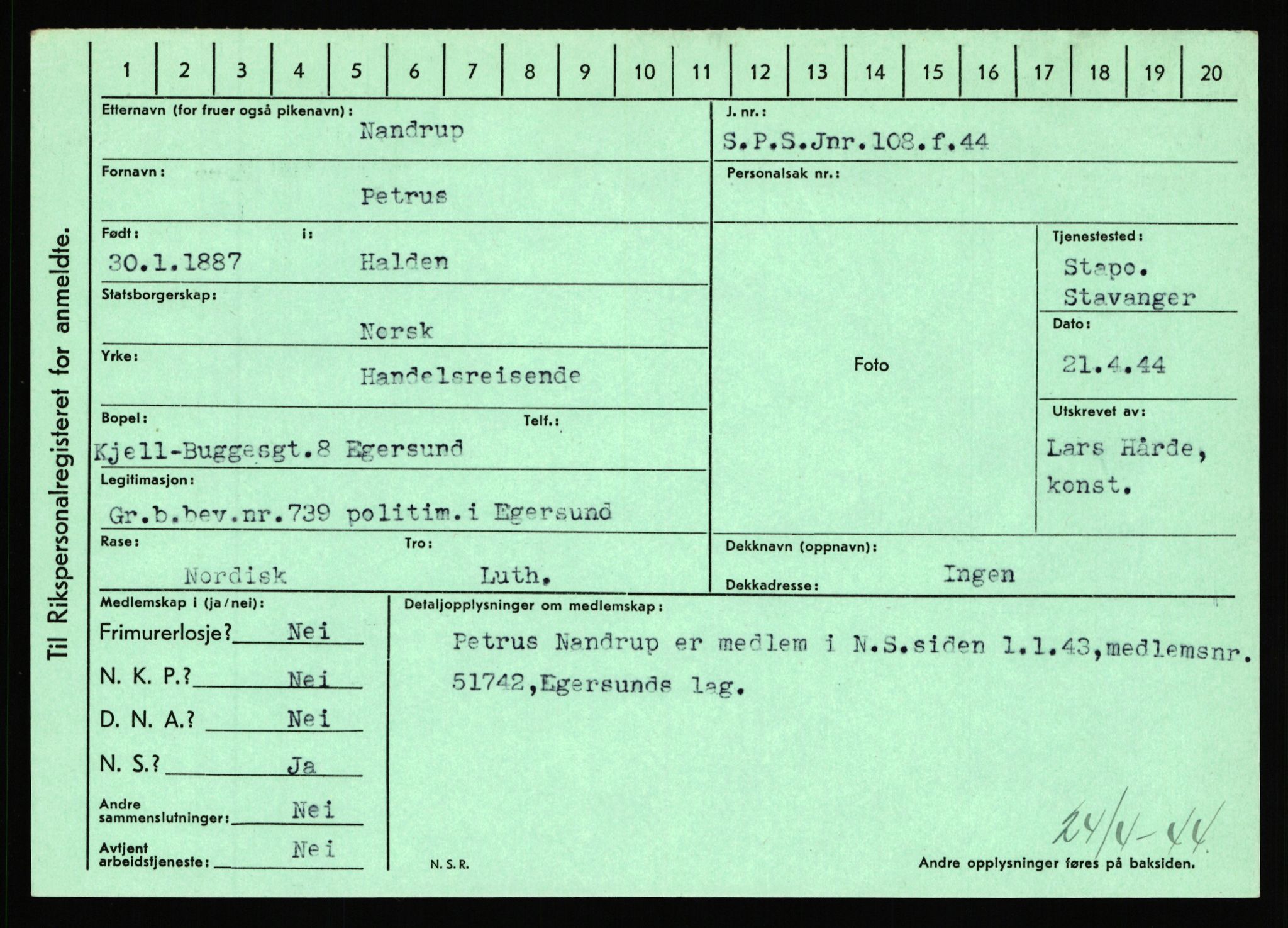 Statspolitiet - Hovedkontoret / Osloavdelingen, AV/RA-S-1329/C/Ca/L0011: Molberg - Nøstvold, 1943-1945, s. 1149