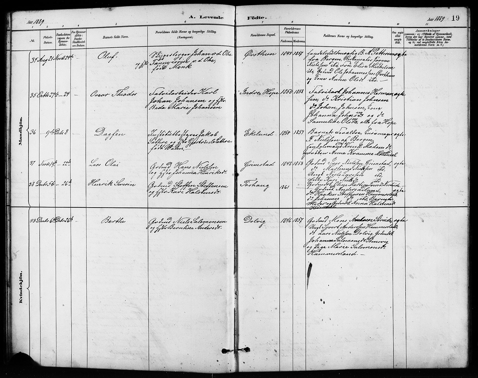 Birkeland Sokneprestembete, AV/SAB-A-74601/H/Hab: Klokkerbok nr. A 4, 1888-1897, s. 19