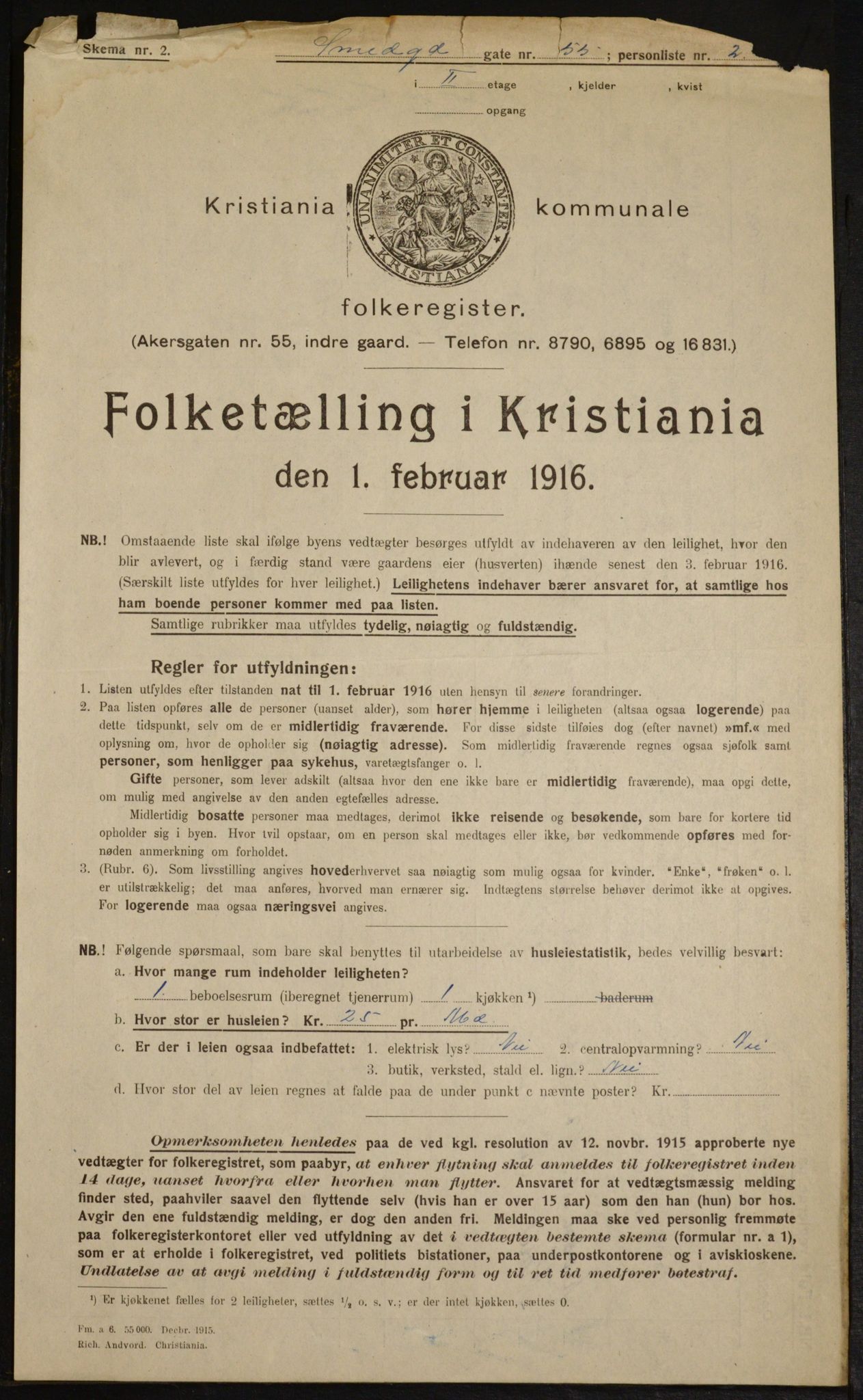 OBA, Kommunal folketelling 1.2.1916 for Kristiania, 1916, s. 100152