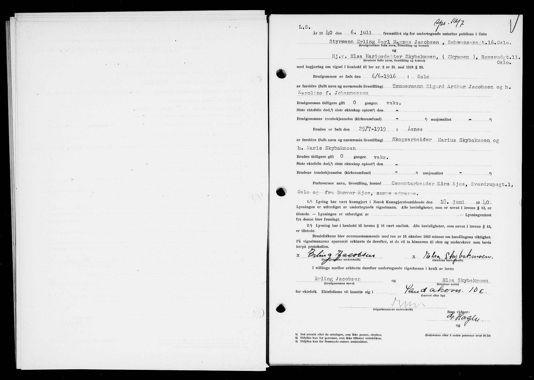Oslo byfogd avd. I, AV/SAO-A-10220/L/Lb/Lbb/L0035: Notarialprotokoll, rekke II: Vigsler, 1940