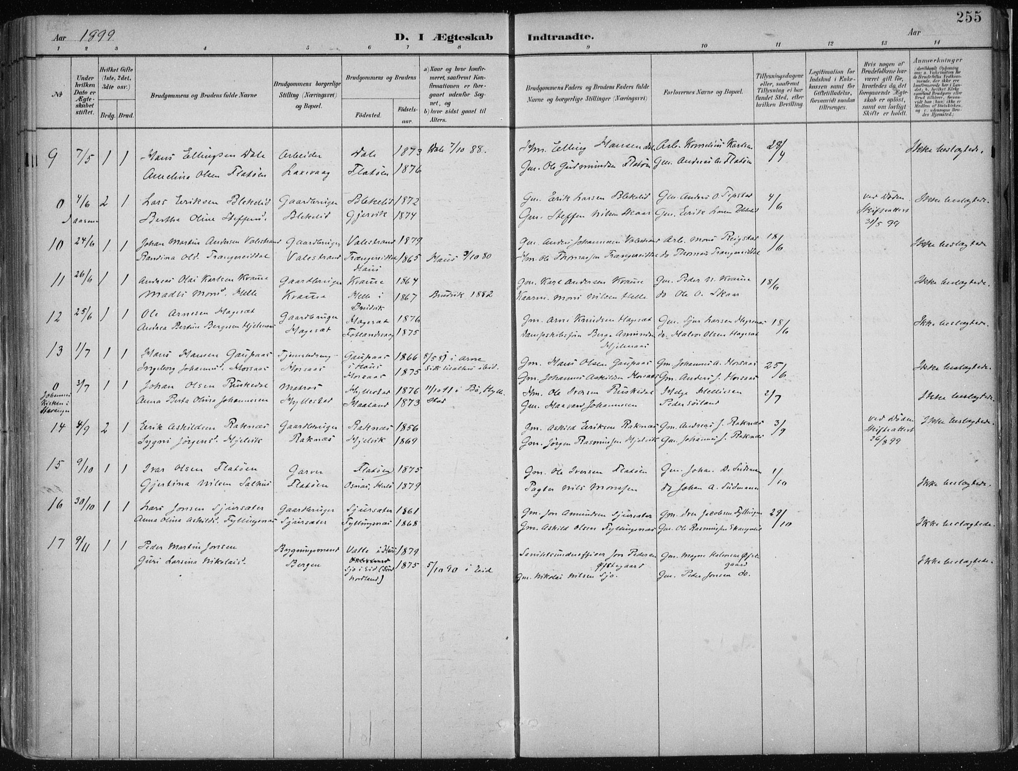 Hamre sokneprestembete, AV/SAB-A-75501/H/Ha/Haa/Haab/L0001: Ministerialbok nr. B  1, 1882-1905, s. 255