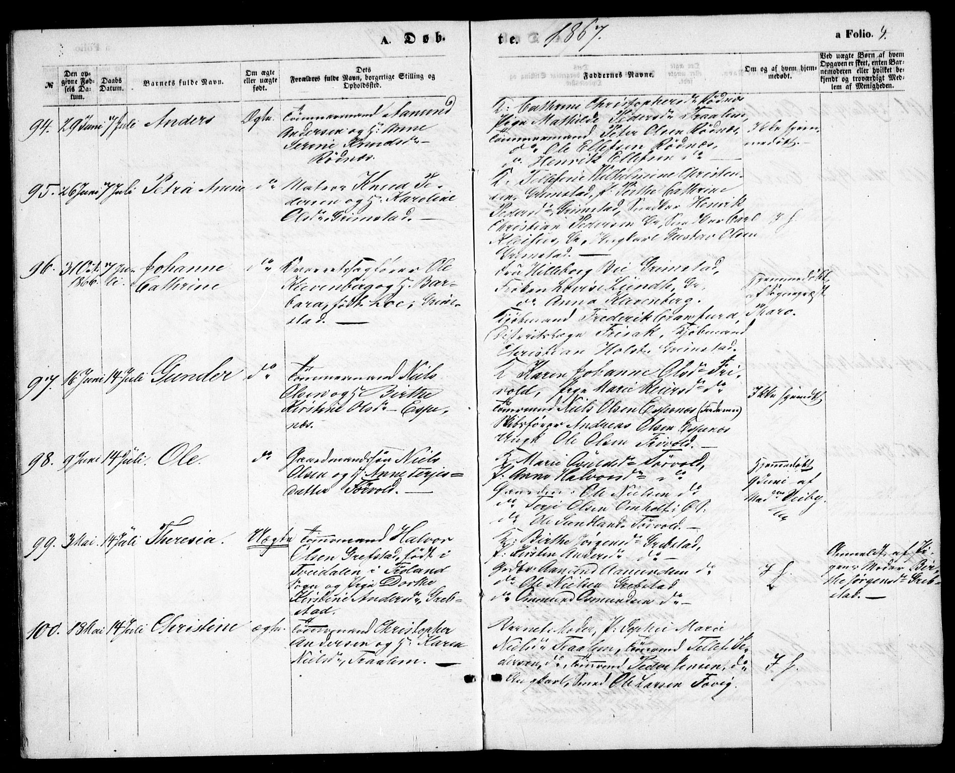 Fjære sokneprestkontor, AV/SAK-1111-0011/F/Fb/L0009: Klokkerbok nr. B 9, 1867-1870, s. 4