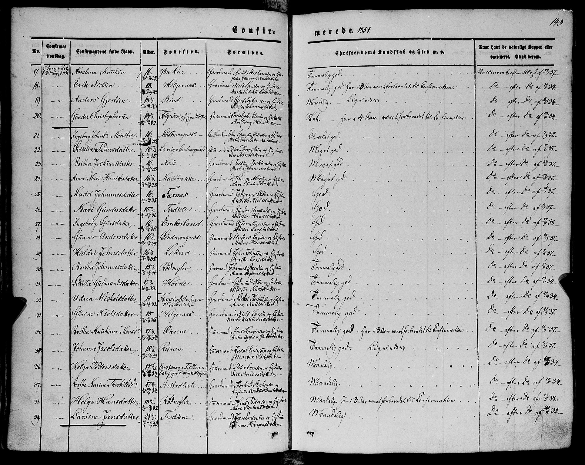 Finnås sokneprestembete, AV/SAB-A-99925/H/Ha/Haa/Haaa/L0007: Ministerialbok nr. A 7, 1850-1862, s. 143